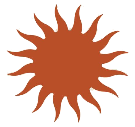 Illustration of a stylized sun with brown rays.