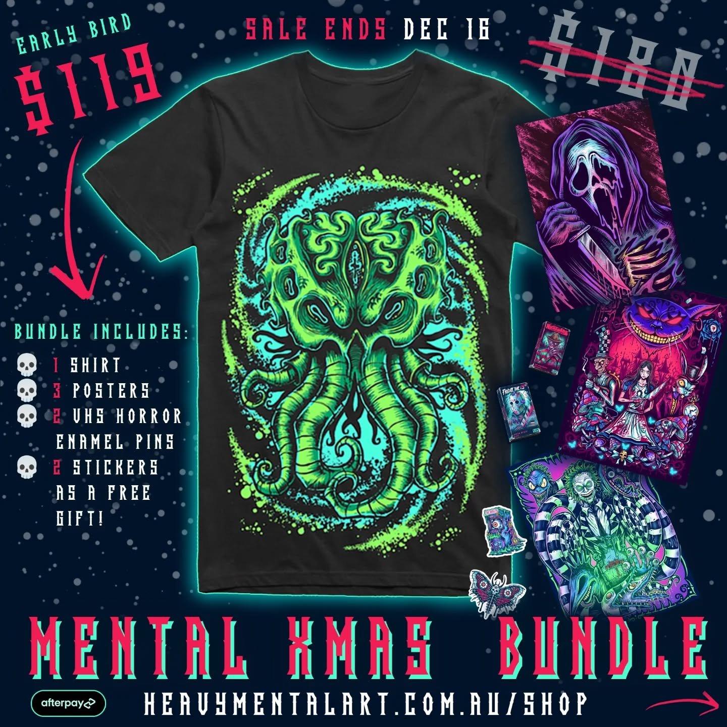 🎄 MENTAL XMAS BUNDLE 🎄

Early Bird: $119 (ends Dec 13)
Standard Price: $139 (Dec 14&ndash;16)
Sale Ends &amp; Store closes: Dec 16 (midnight)

Limited bundles available (due to limited tee sizes)
Bundle only available in Australia

TOTAL BUNDLE VAU