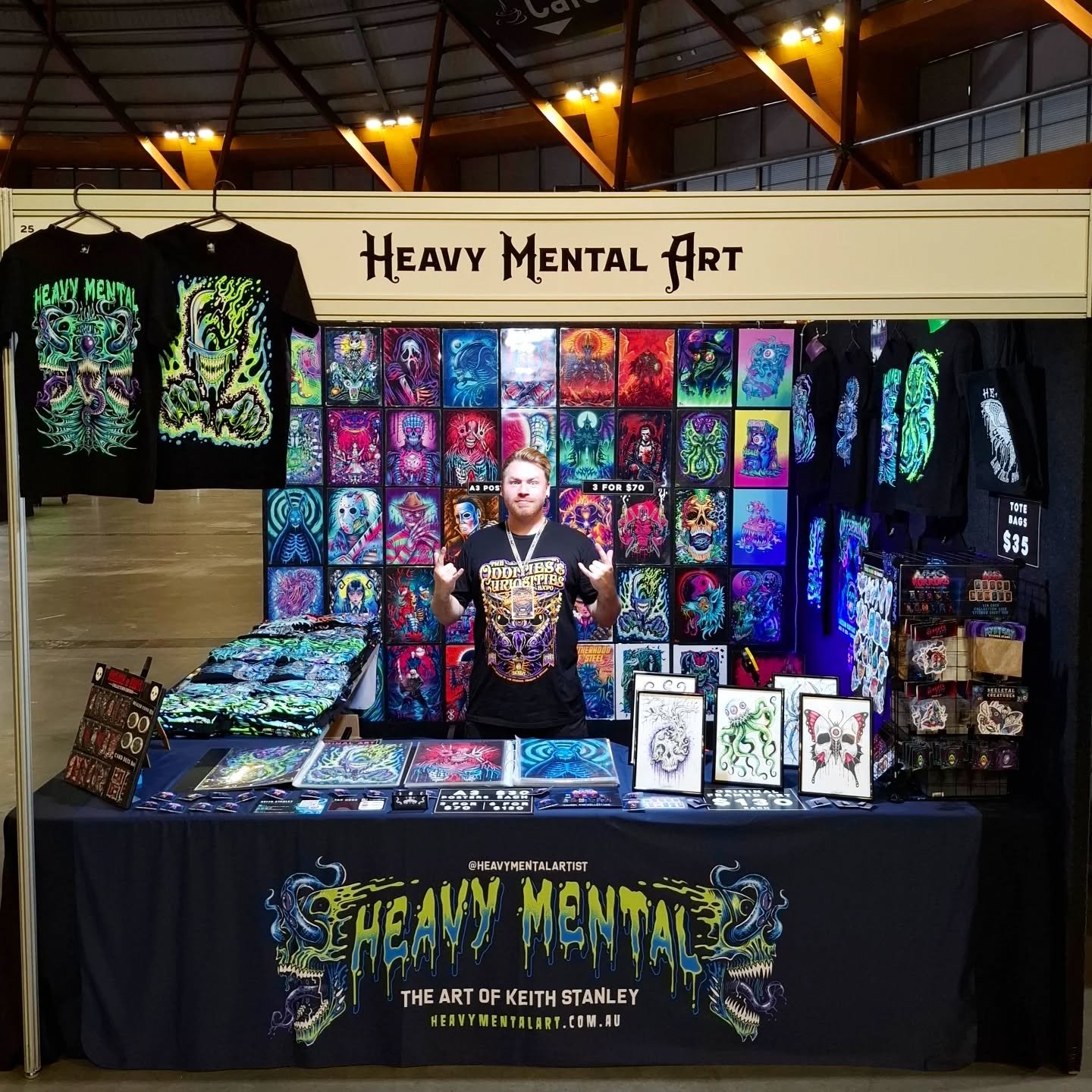 🕯 SYDNEY &ndash; Sat 6 &amp; Sun 7 Dec 2025 🕯

All setup for @odditiesandcuriositiesexpo SYNDEY this weekend and my last show of the year! 🤘💀 I&rsquo;ll be there with new art, merch, and my exclusive expo shirt design. Swipe to see the floormap, 