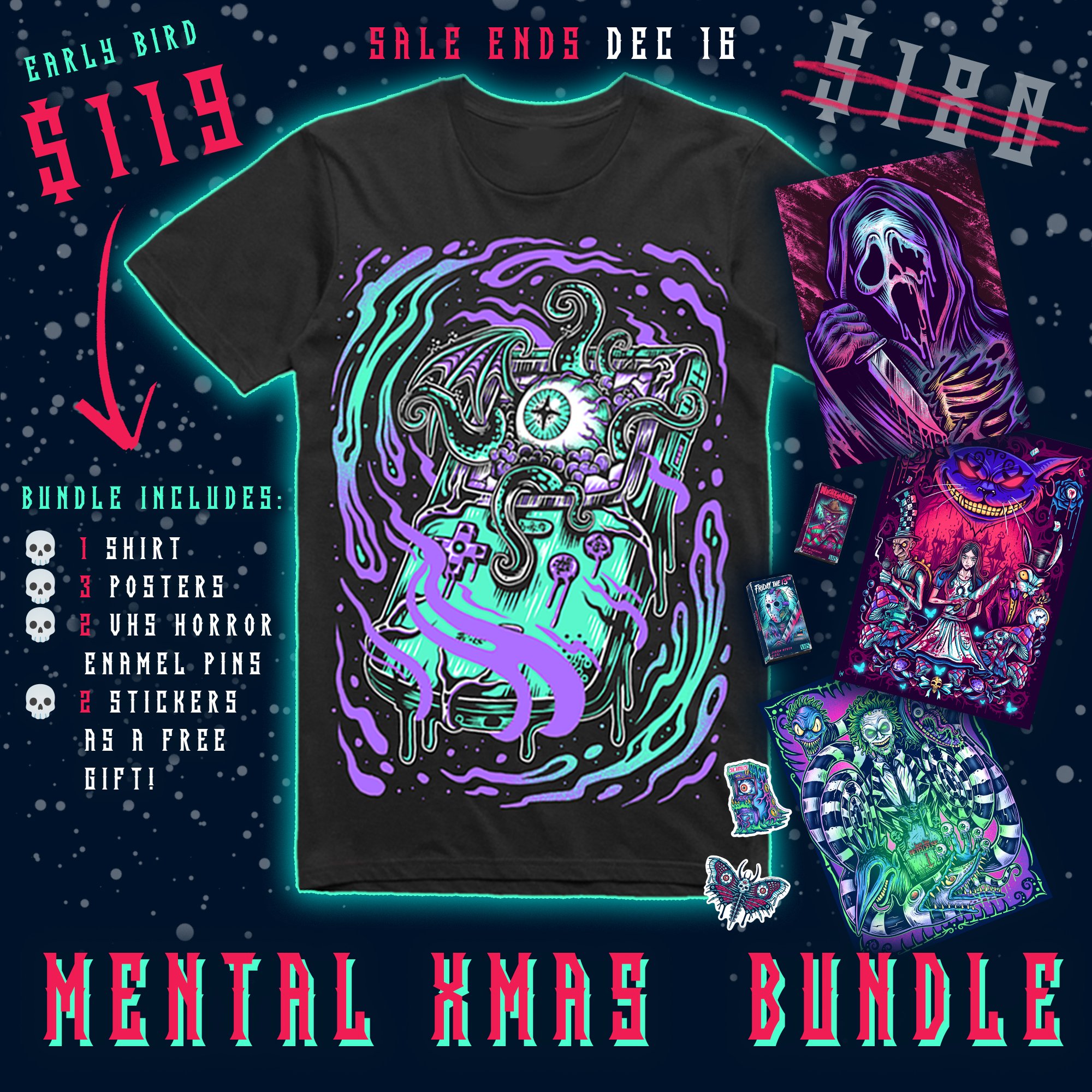 💀 The Mental Xmas Bundle - Retro Nightmares Tee 💀