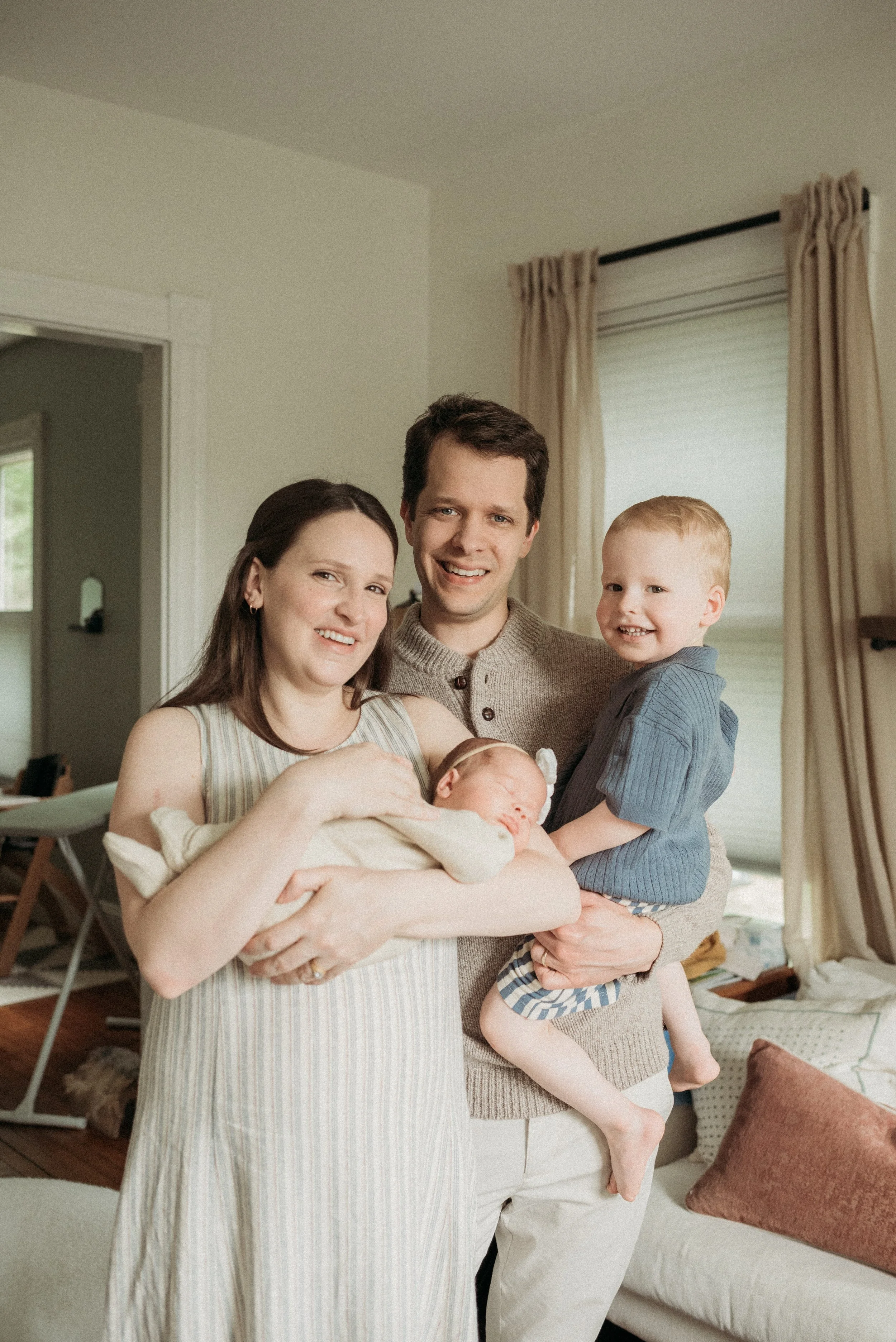 Saco Maine Newborn Photographer, Family smiling at camera