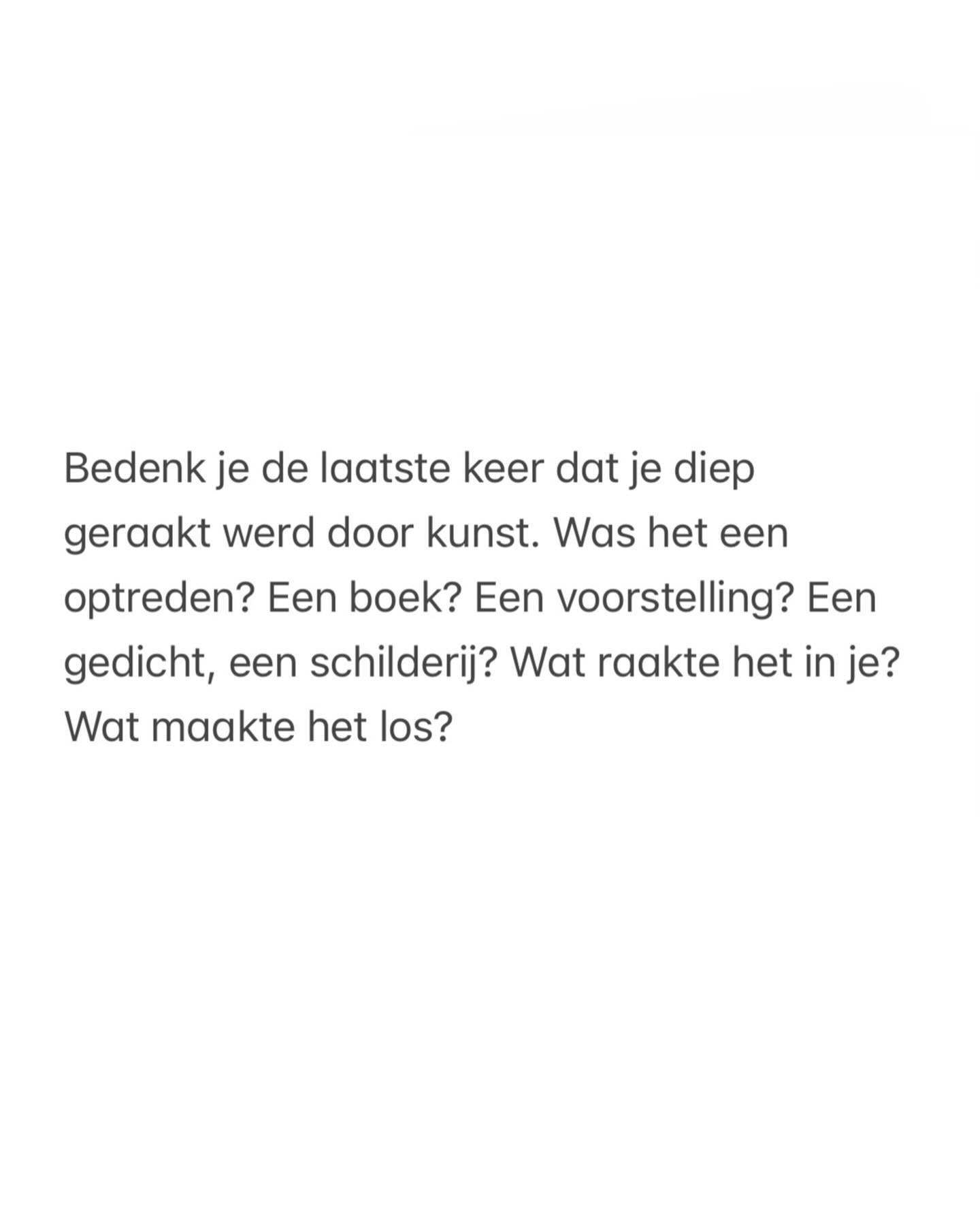 Bedenk je de laatste keer dat je diep geraakt werd door kunst. Was het een optreden? Een boek? Een voorstelling? Een gedicht, een schilderij? Wat raakte het in je? Wat maakte het los?

Bedenk je dan nu dat dat iemands zelfexpressie was. Iemands geluk