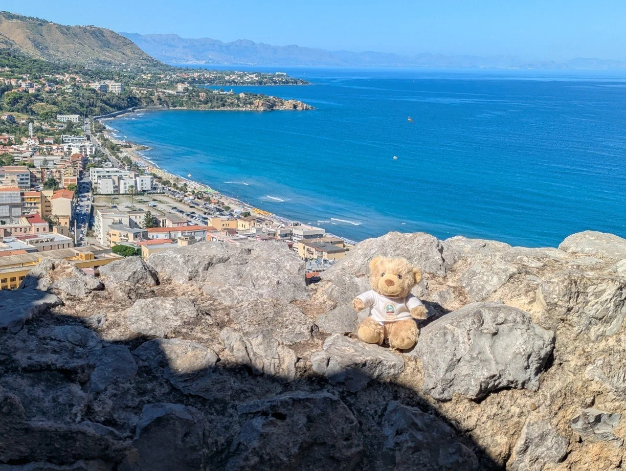 Ellie makes it to the top of La Rocca di Cefalu, Sicily.