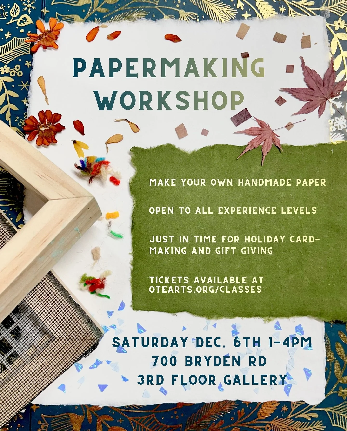 Come make some paper in this upcoming workshop hosted by @loose_leaf_handmade and @cobenickstudios at @700bryden 

Learn the basics and get more experimental with a variety of papermaking techniques, colors and additives. 

Saturday December 6th - Ju