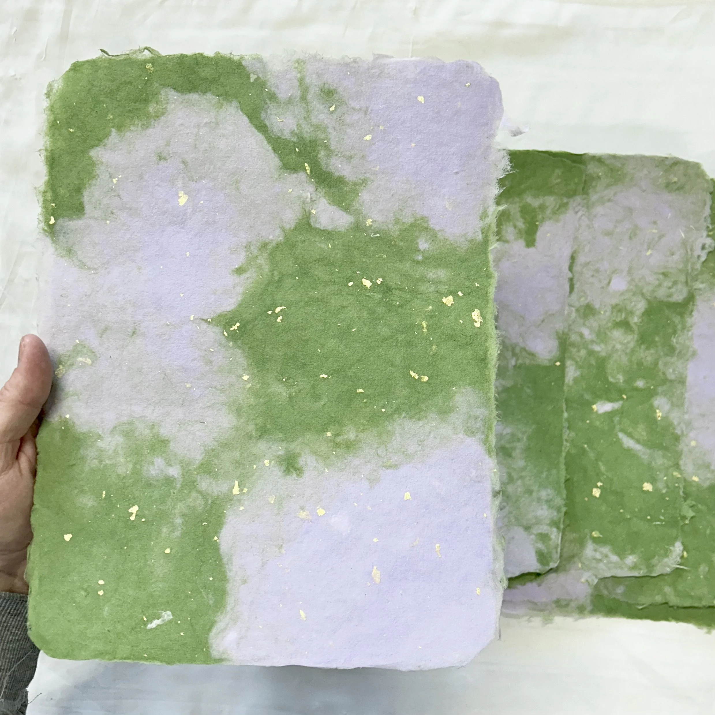 Green, Purple, Gold Leaf 8.5x11 Deckled Edge Sheets