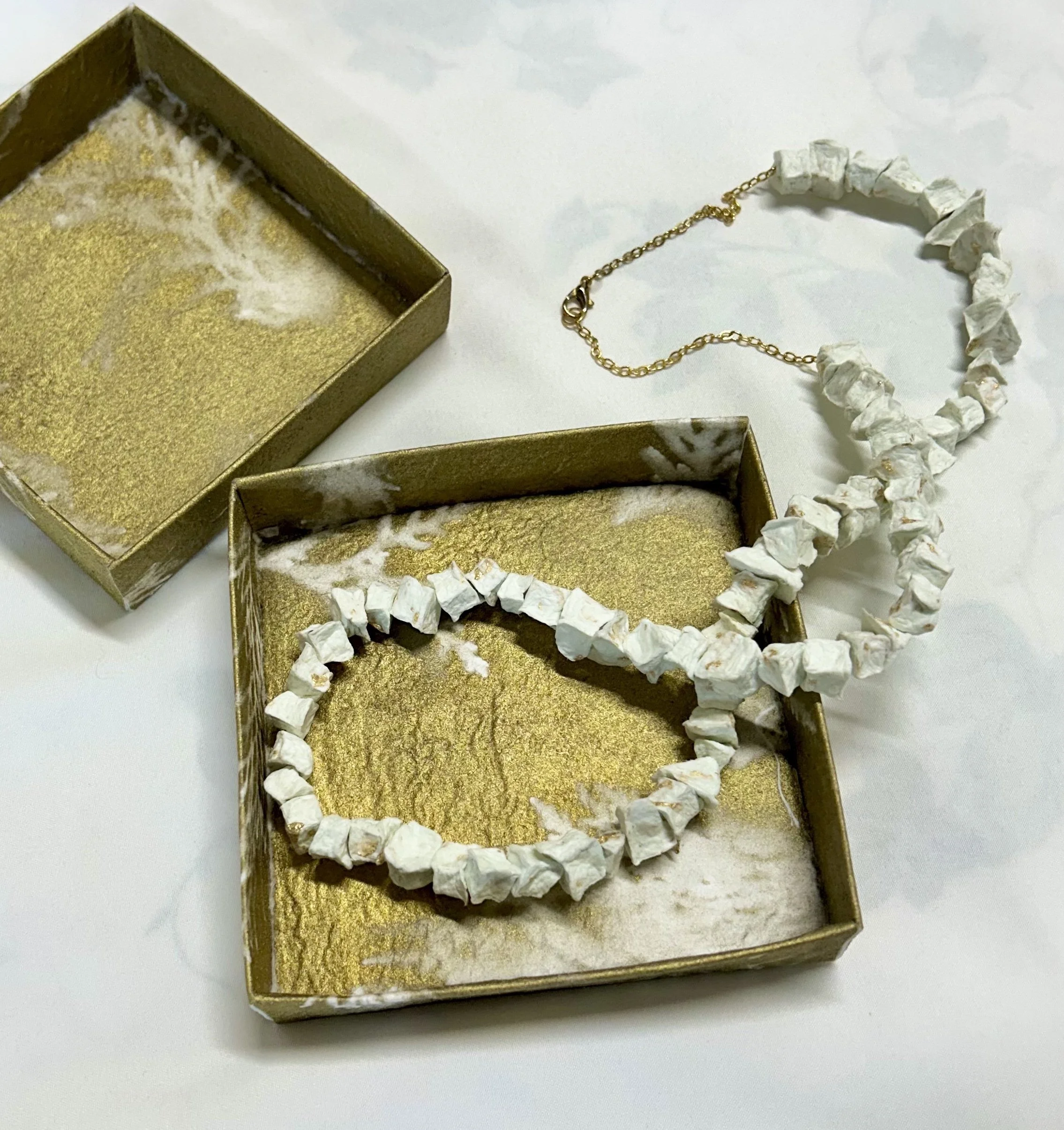 Sea-Foam Green and Gold Paper Bead Necklace
