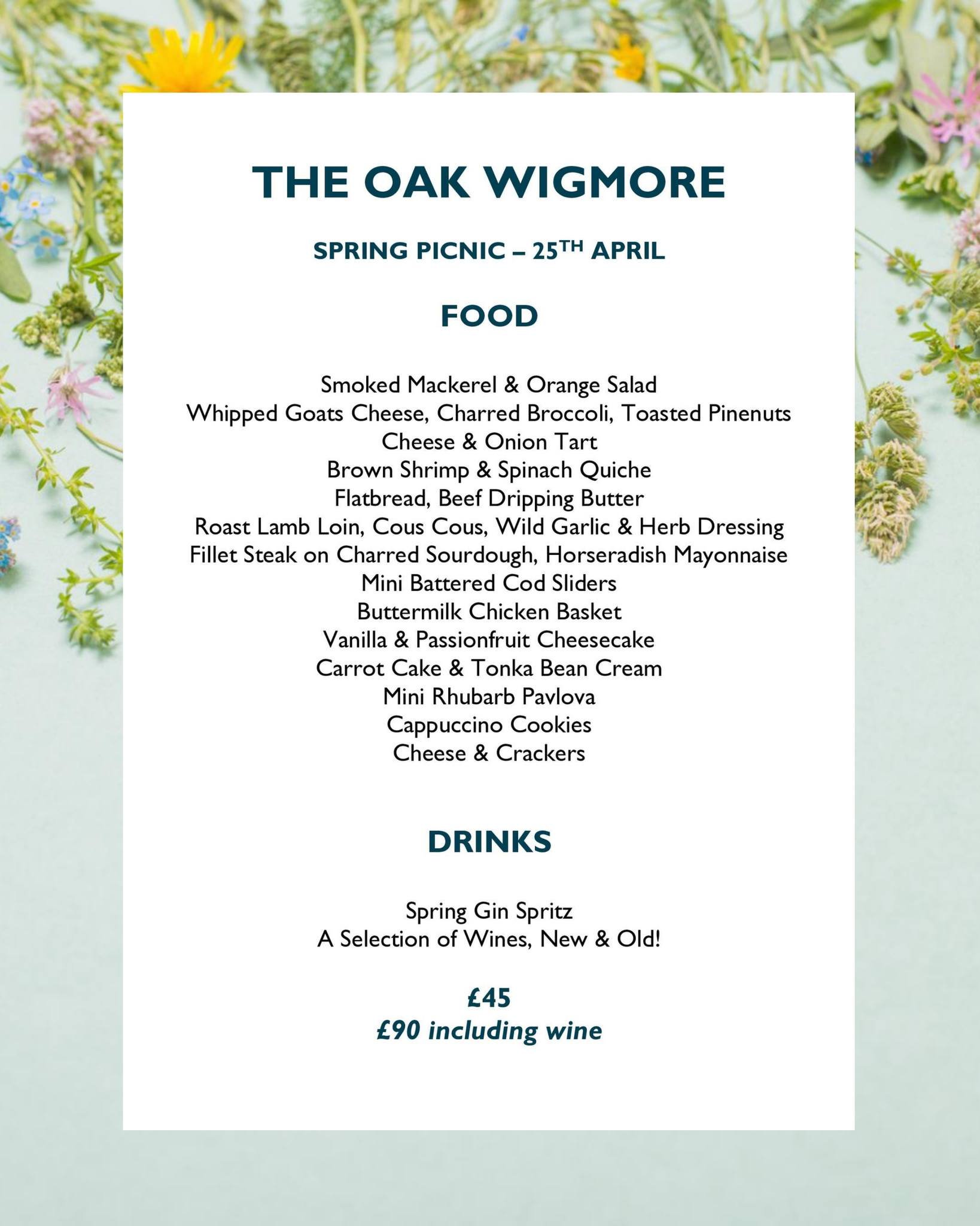 Join us on April 25th for an enchanting Spring Picnic Evening @ The Oak. We're crafting a new wine list &amp; need YOUR help to make it perfect!

Here's the twist - food is served family-style. Communal tables are set for mingling and encouraging con