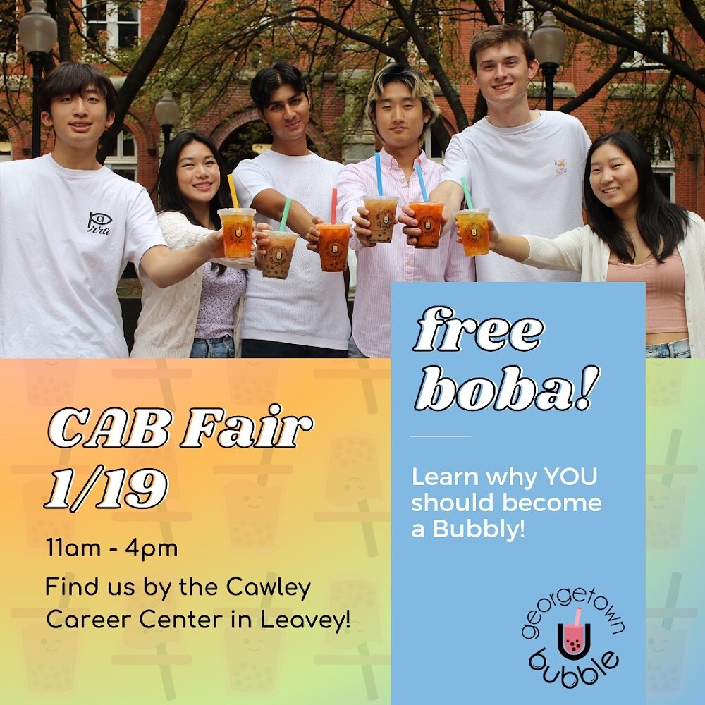 FREE BOBA SAMPLES at CAB Fair tomorrow! 🧋💞 Come chat with us and learn why you should join the Bubble team! 

Find us in Leavey Center outside of the Cawley Career Education Center from 11am-4pm! ⭐️