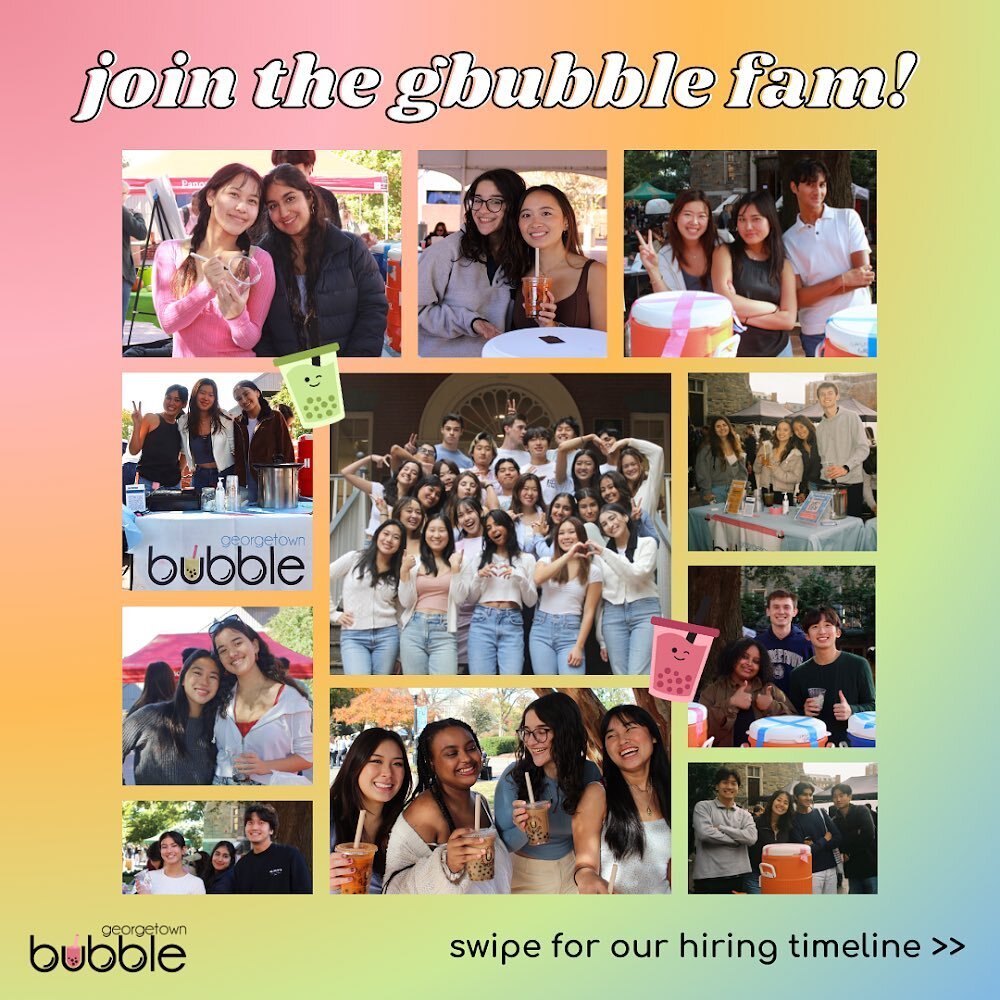 🌟Exciting news!🌟 Georgetown Bubble is officially hiring for Spring 2024! 🎉

If you&rsquo;re a boba lover seeking a fun &amp; vibrant community and business experience, then this opportunity is for you! 🧋💕

Swing by our table at CAB Fair for free