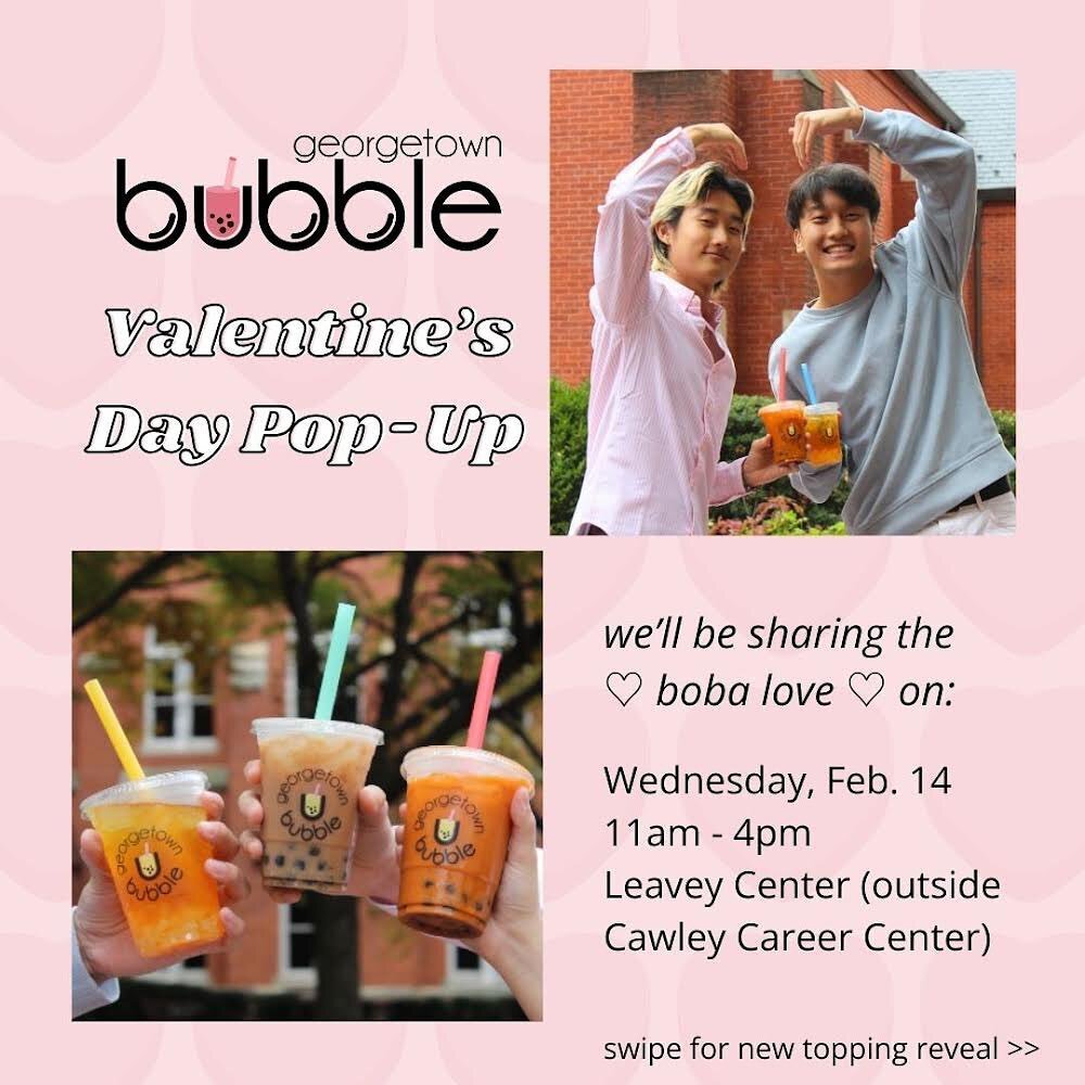 calling all 💞boba lovers💞!!!

We will be doing a Valentine&rsquo;s Day pop-up in Leavey from 11-4pm! come pick up a sweet treat for yourself, your besties, and your bobaes🧋💝 This is a perfect opportunity to use any 💌BobaGrams💌 you&rsquo;ve rece