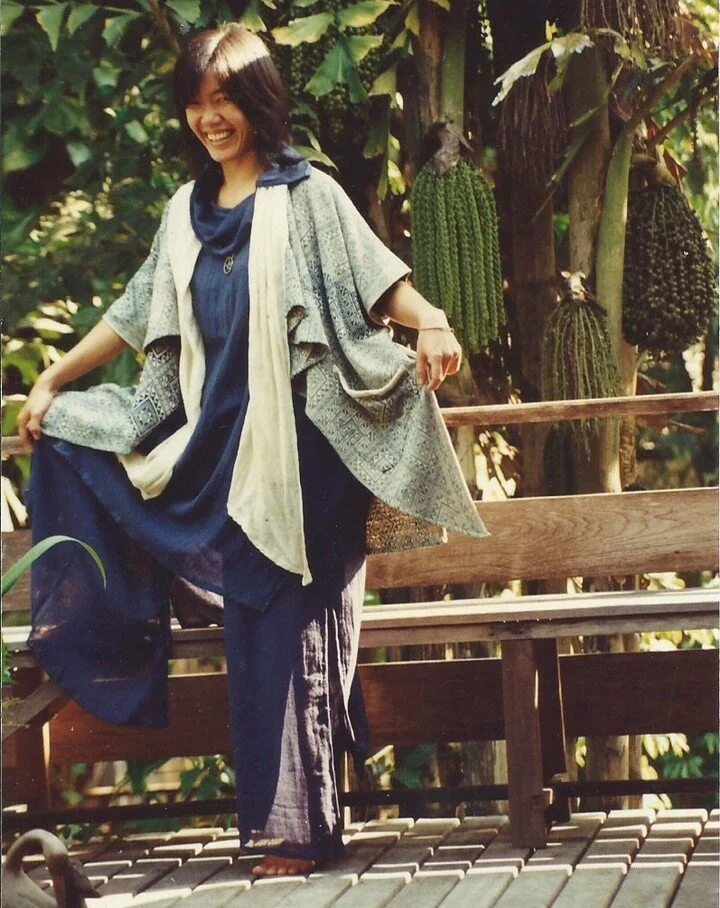 Photo series taken at our workshop and residence in Chiang Mai in the 1990's. To be seen are garments made of silk cotton (blue), hemp cotton (red &amp; black) and Art Jackets with fabrics and patterns from the Hmong hill tribes 

#hmong 
#chiangmai 