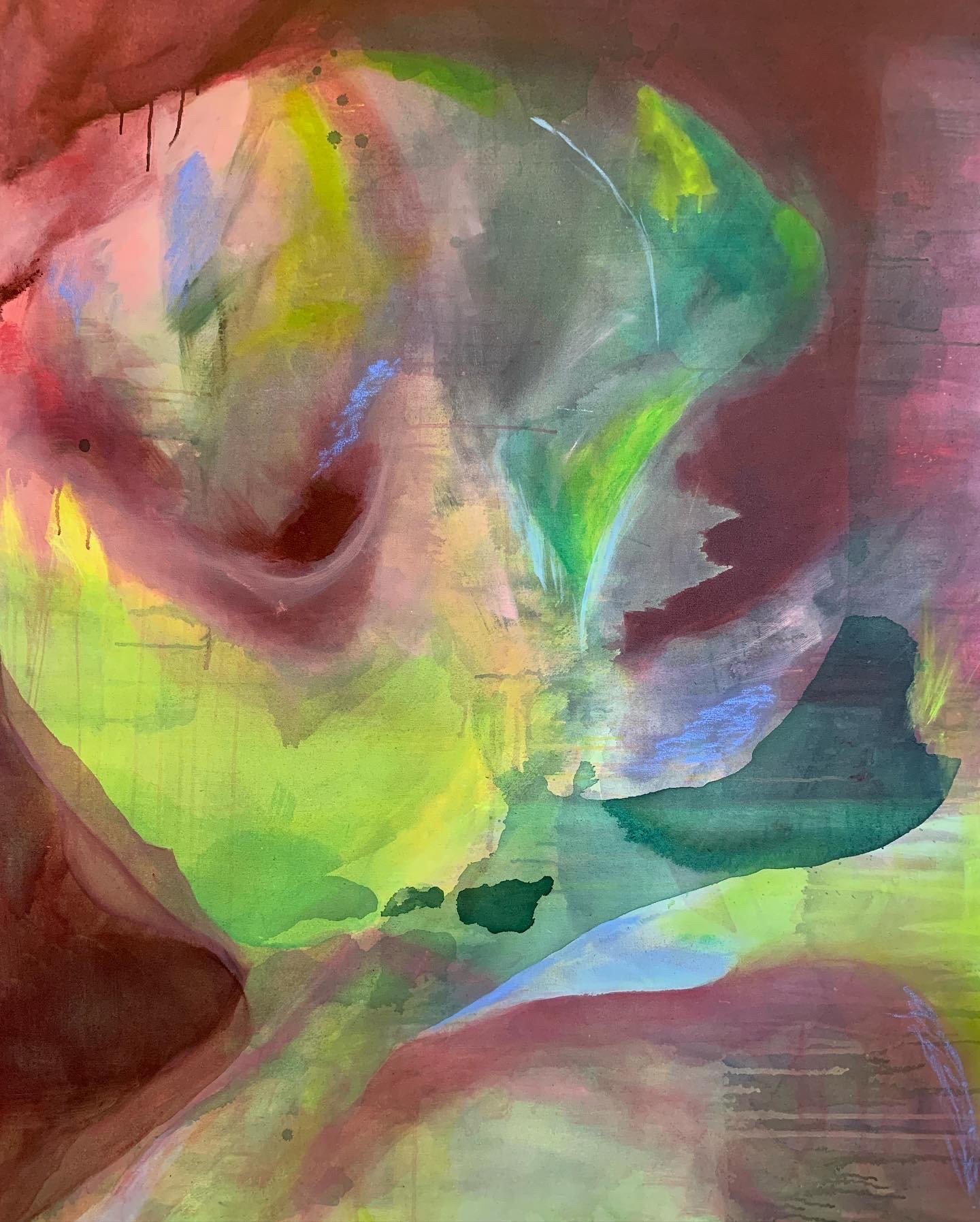  in karma’s grasp to the moon, 51'“ x 64”, acrylic and oil pastel on canvas, 2023 