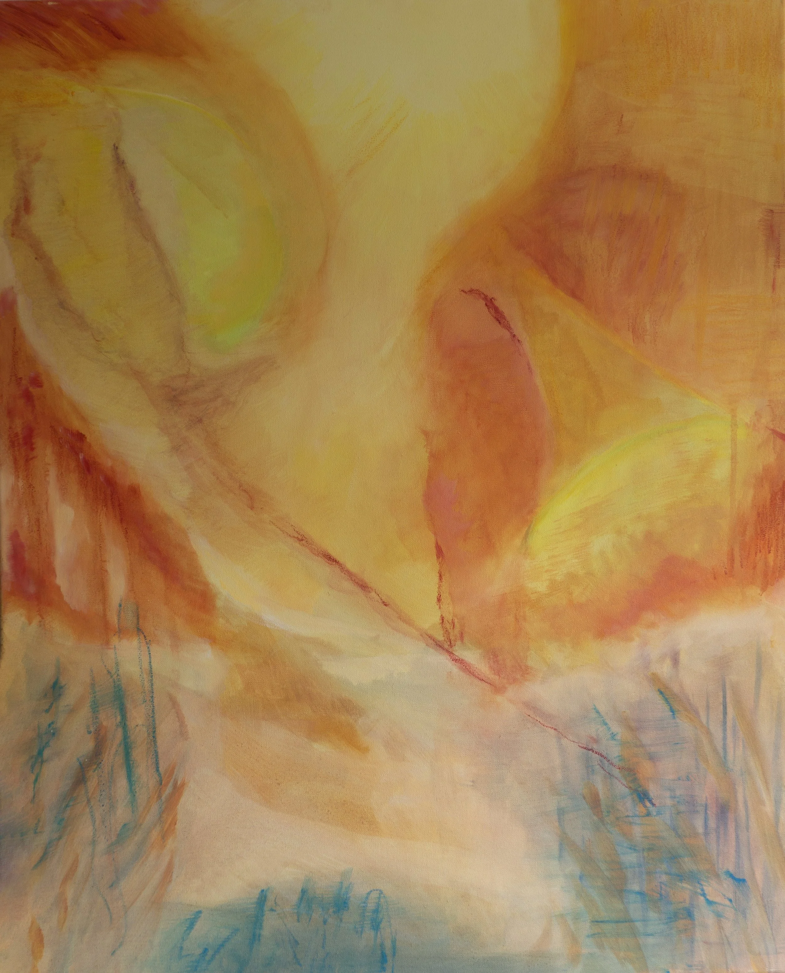  Travelling (2025), oil and oil pastel on canvas, 24”x30” 