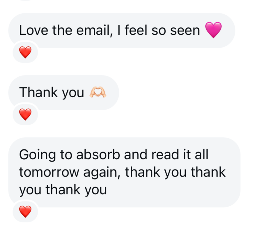 A screenshot of a text message conversation to Sophia Eveline, a Reiki healer on the North Shore in Auckland, with three messages, including a thank you message to Sophia for her services with colorful heart and hand emojis.