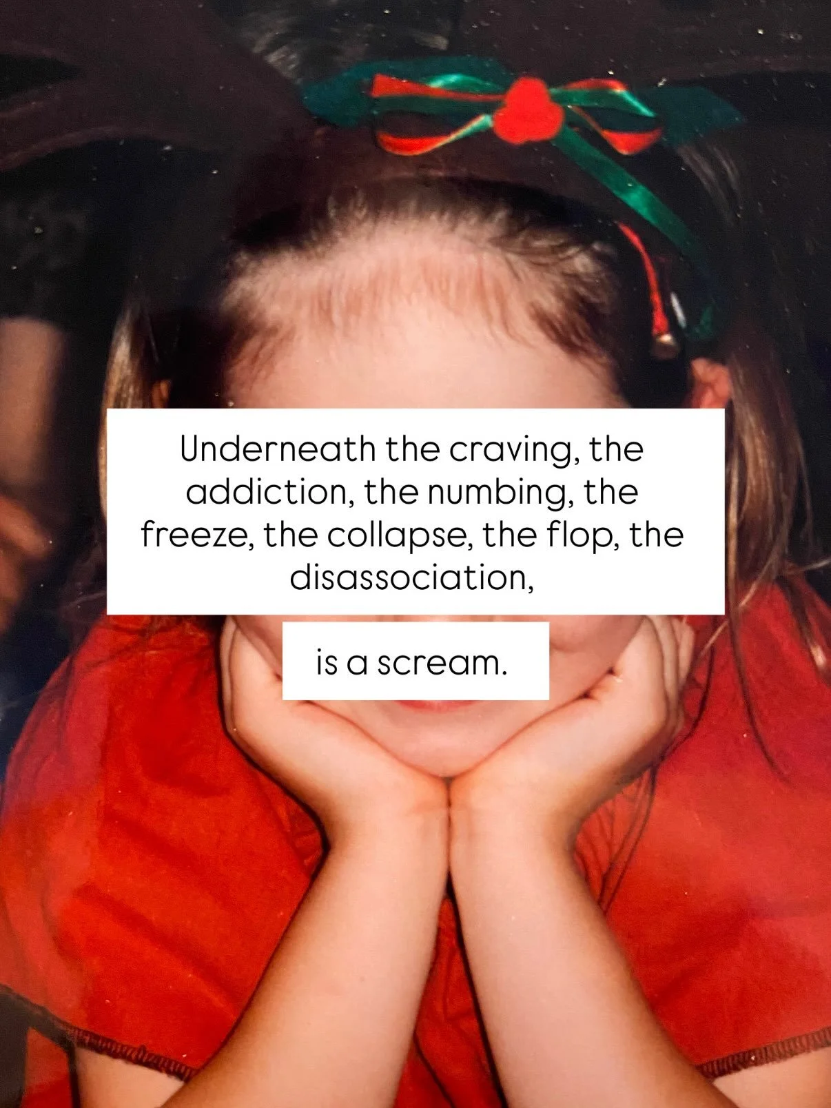 (Sneaky little Soph at the end hehe 👧) 

Underneath the craving, the addiction, the numbing, the freeze, the collapse, the flop, the disassociation, 

is a scream. 

How many times in your life did you survive by being silent? By trying to hide and 