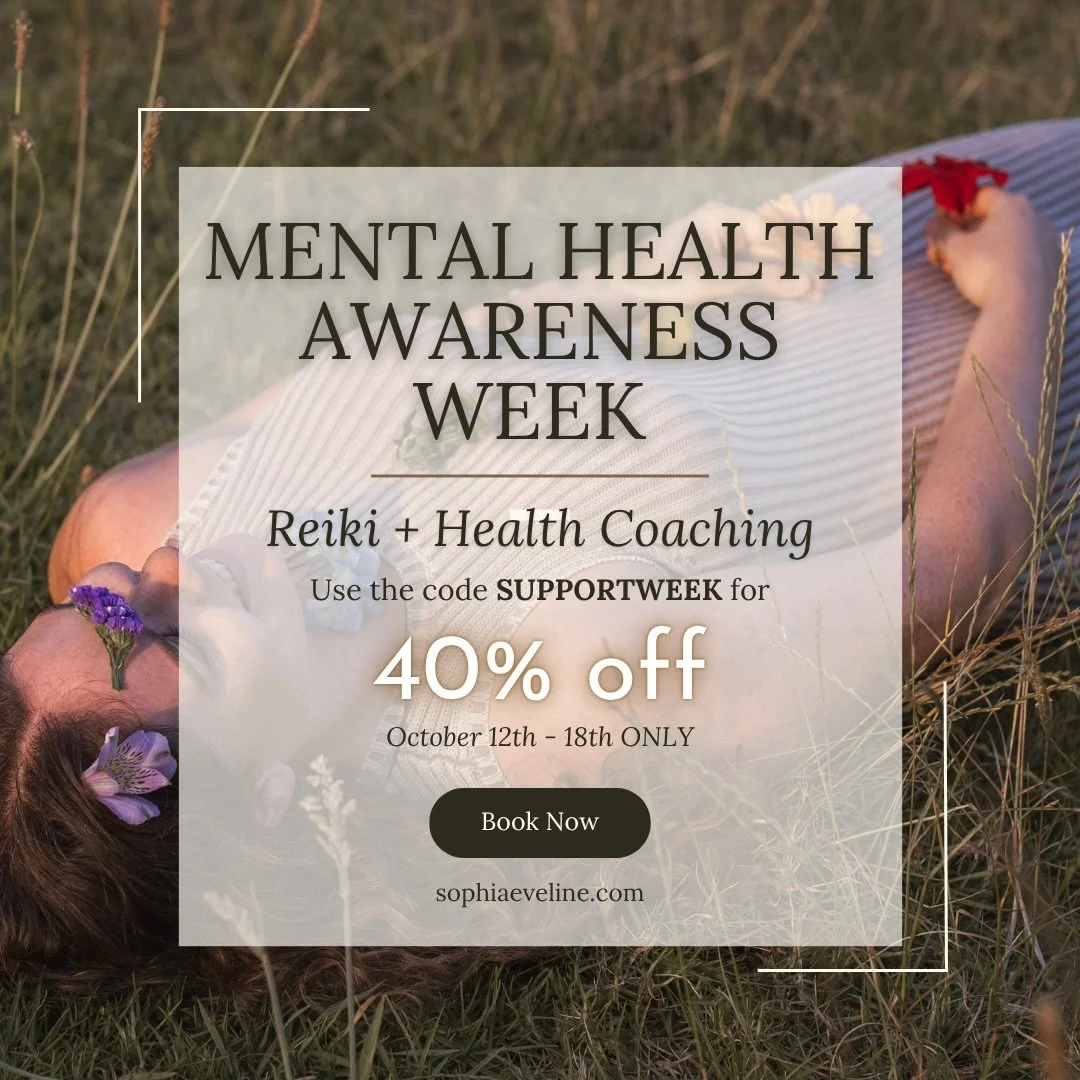 To honour mental health awareness week next week, I have opened my schedule for 1:1 appointments and am offering a discounted price for October 12 - 18th. 

Use the code SUPPORTWEEK at checkout to receive 40% off any of my 1:1 services 🫶

My opening