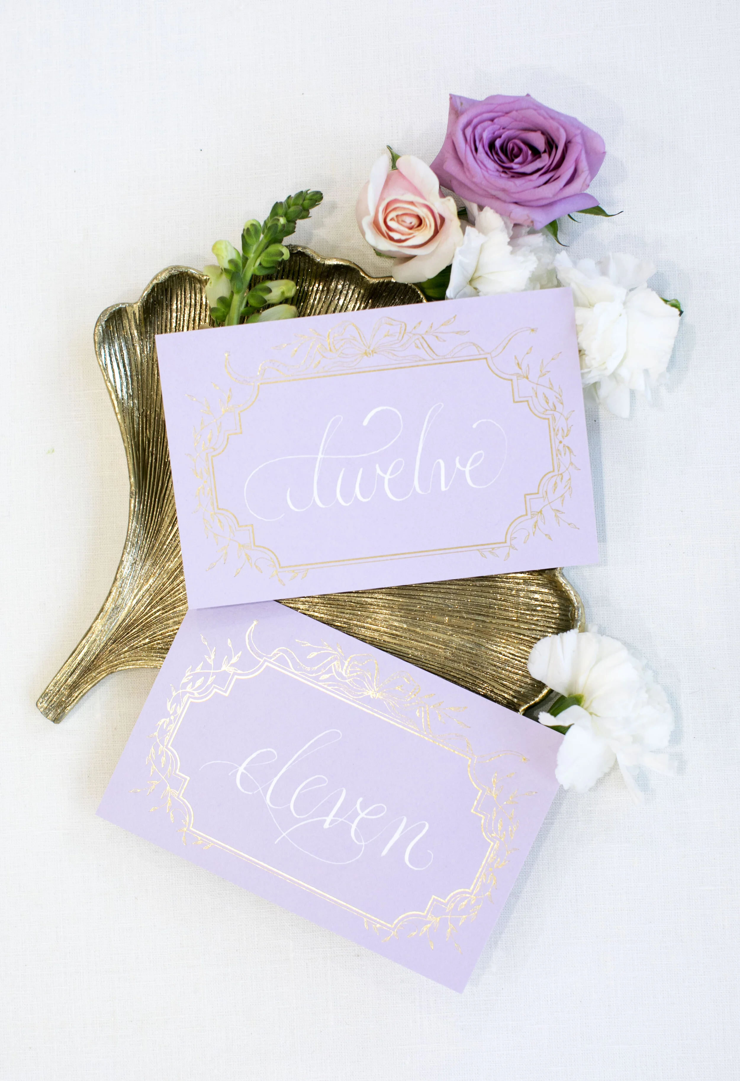 Decorative Calligraphy Table Numbers / Lavender &amp; White