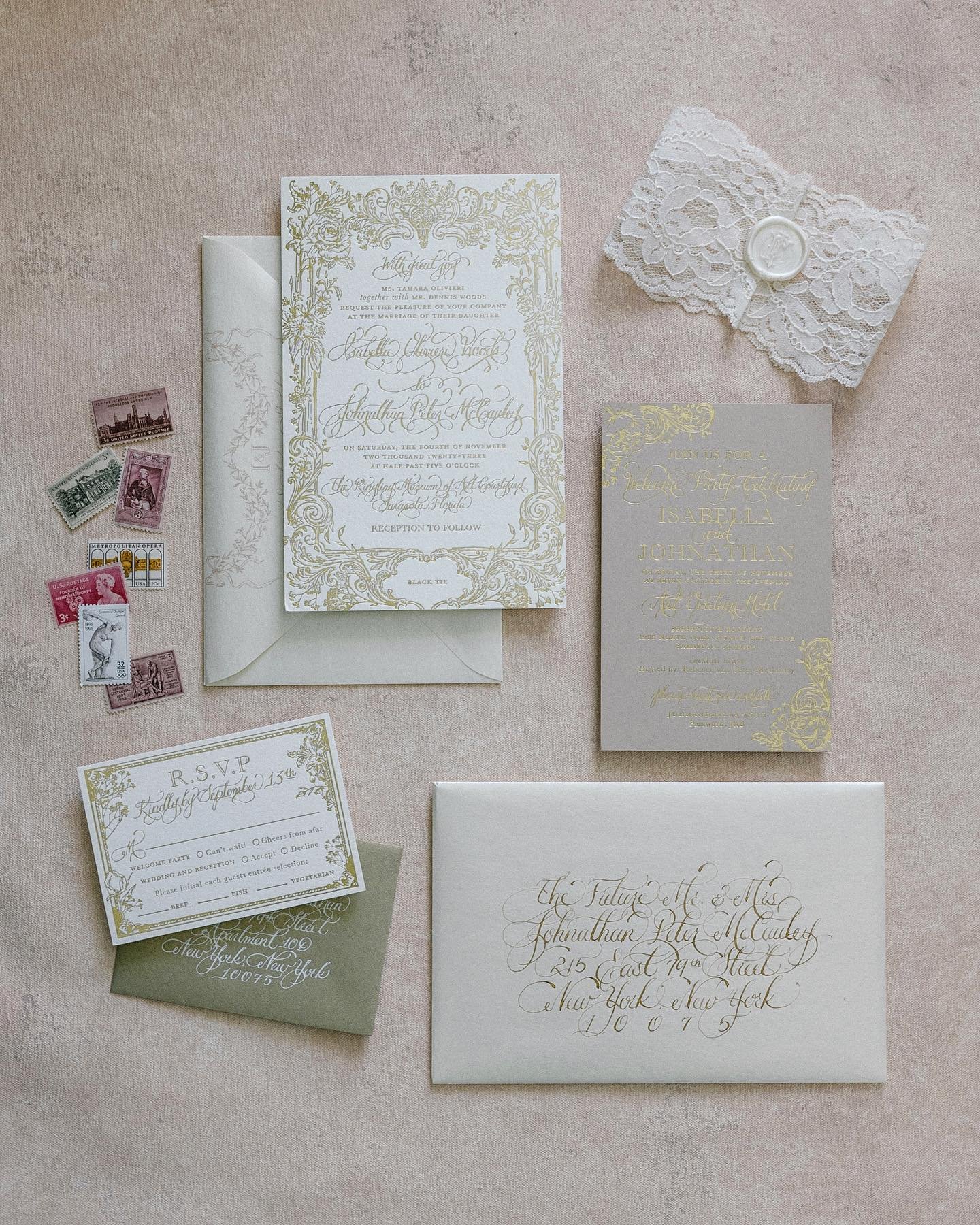 Isabella and Johnathan&rsquo;s invitation suite complimented their classic and romantic wedding day and reception perfectly! Swipe to see all the stunning details from this magical day ✨

Vendors:
Planning: @nk_weddings 
Venue: @theringling 
Photogra