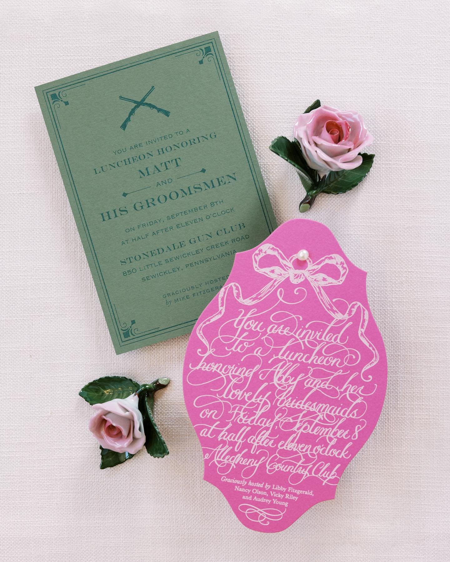 How fun are these groomsmen and bridesmaids&rsquo; luncheon invites?! We love designing and creating for every part of your wedding celebration 💗

Planning @soireebysouleret
Photography @laurenreneephoto

#karaanne_paper #luxurywedding #luxuryweddin