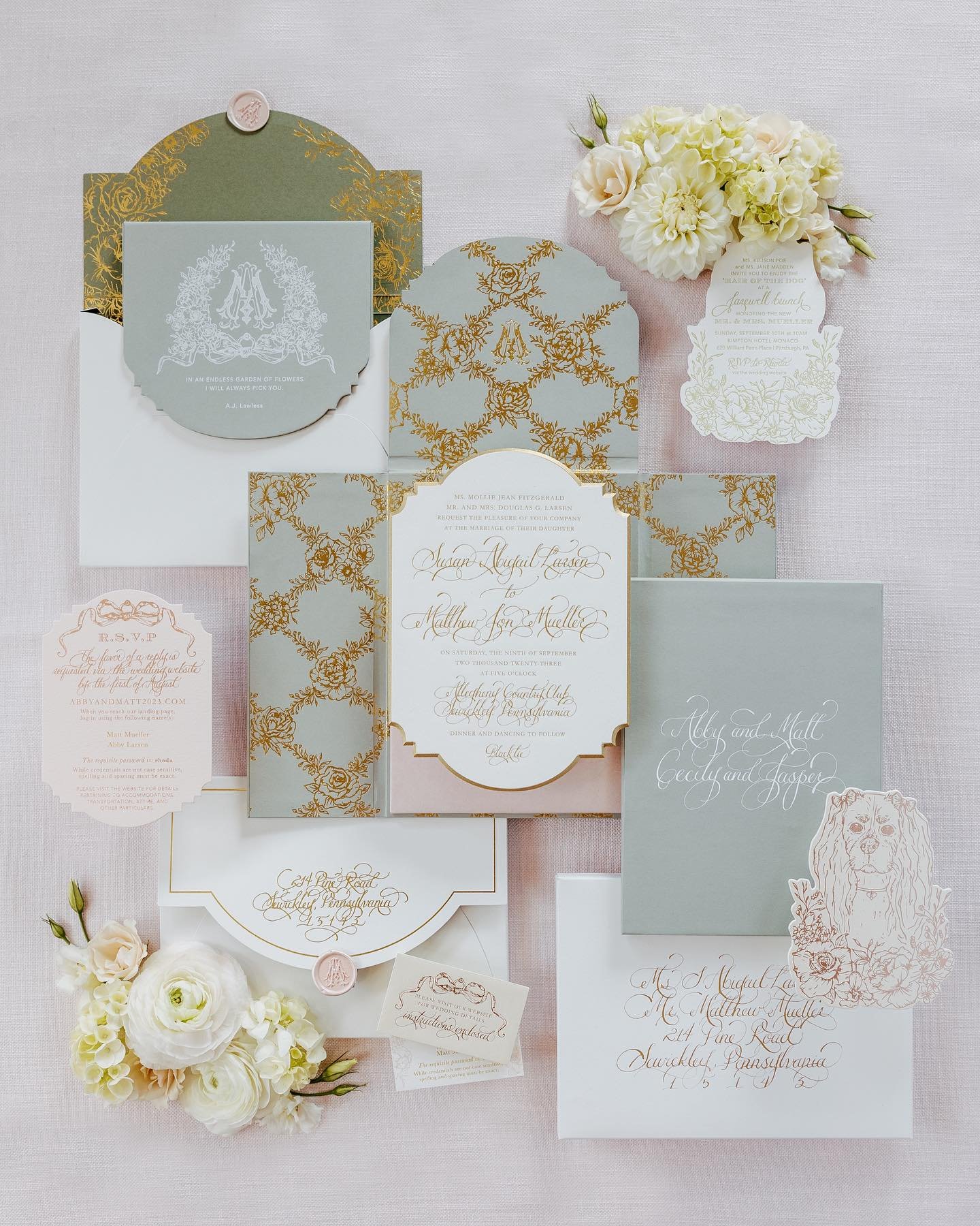 &ldquo;In and endless garden of flowers, I will always pick you.&rdquo; -A.J. Lawless

We are swooning over Abby and Matt&rsquo;s invitation suite that features a handcrafted folio with a velvet blush pocket to house all of their wedding weekend cele