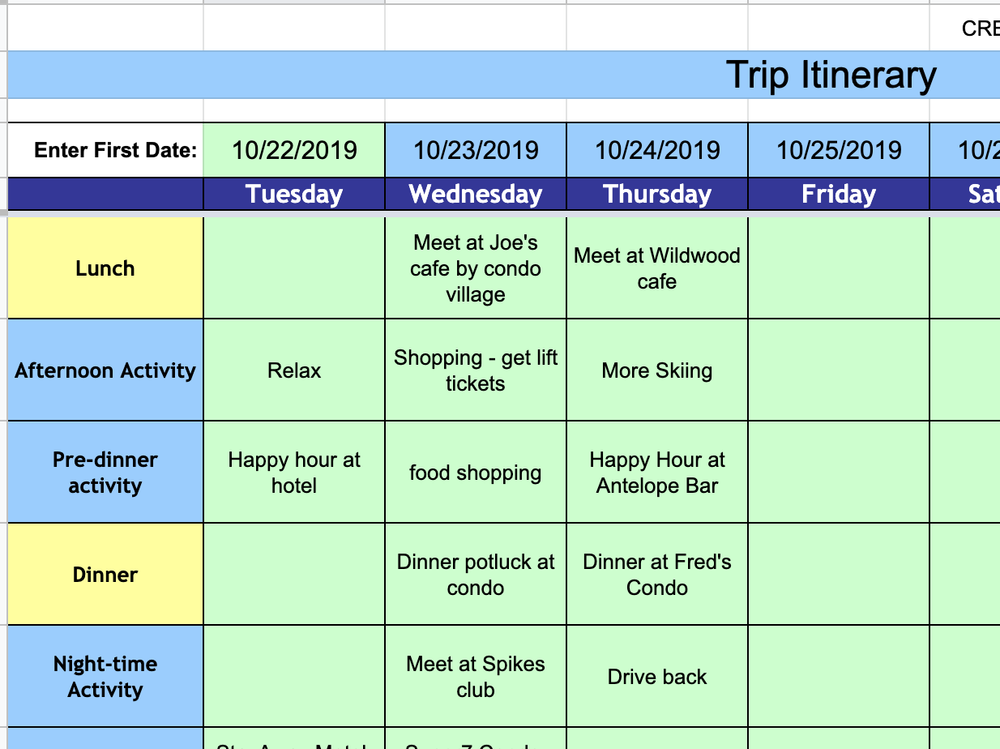 trip itinerary template excel