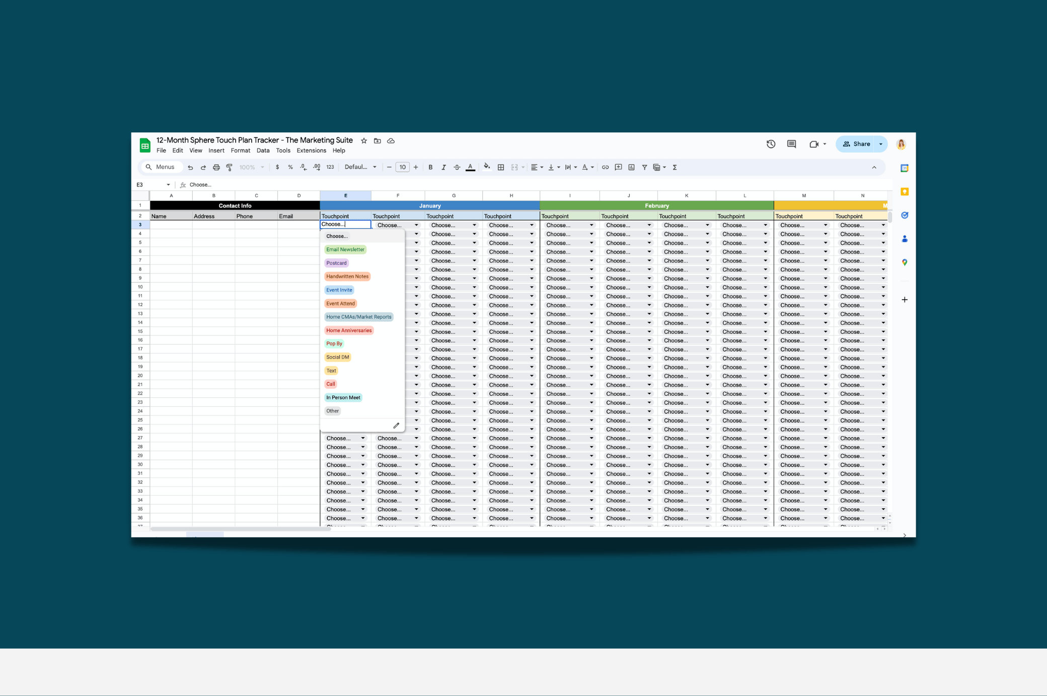 Sphere Touch Plan Tracker by Contact - Excel