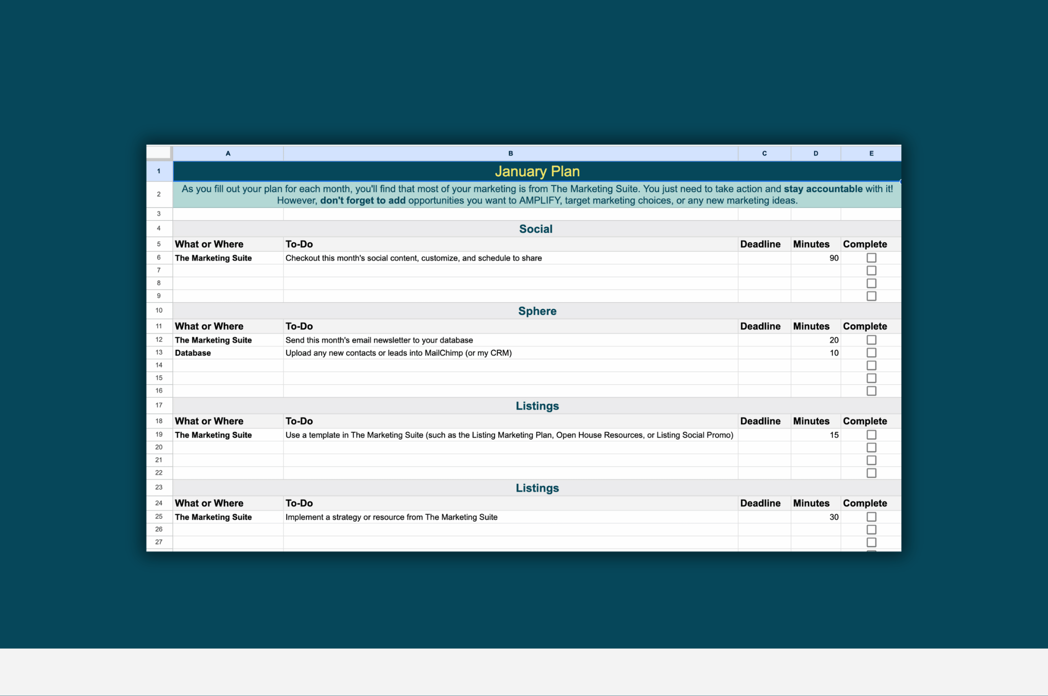 Yearly Agent Marketing Plan and Tracker - Excel