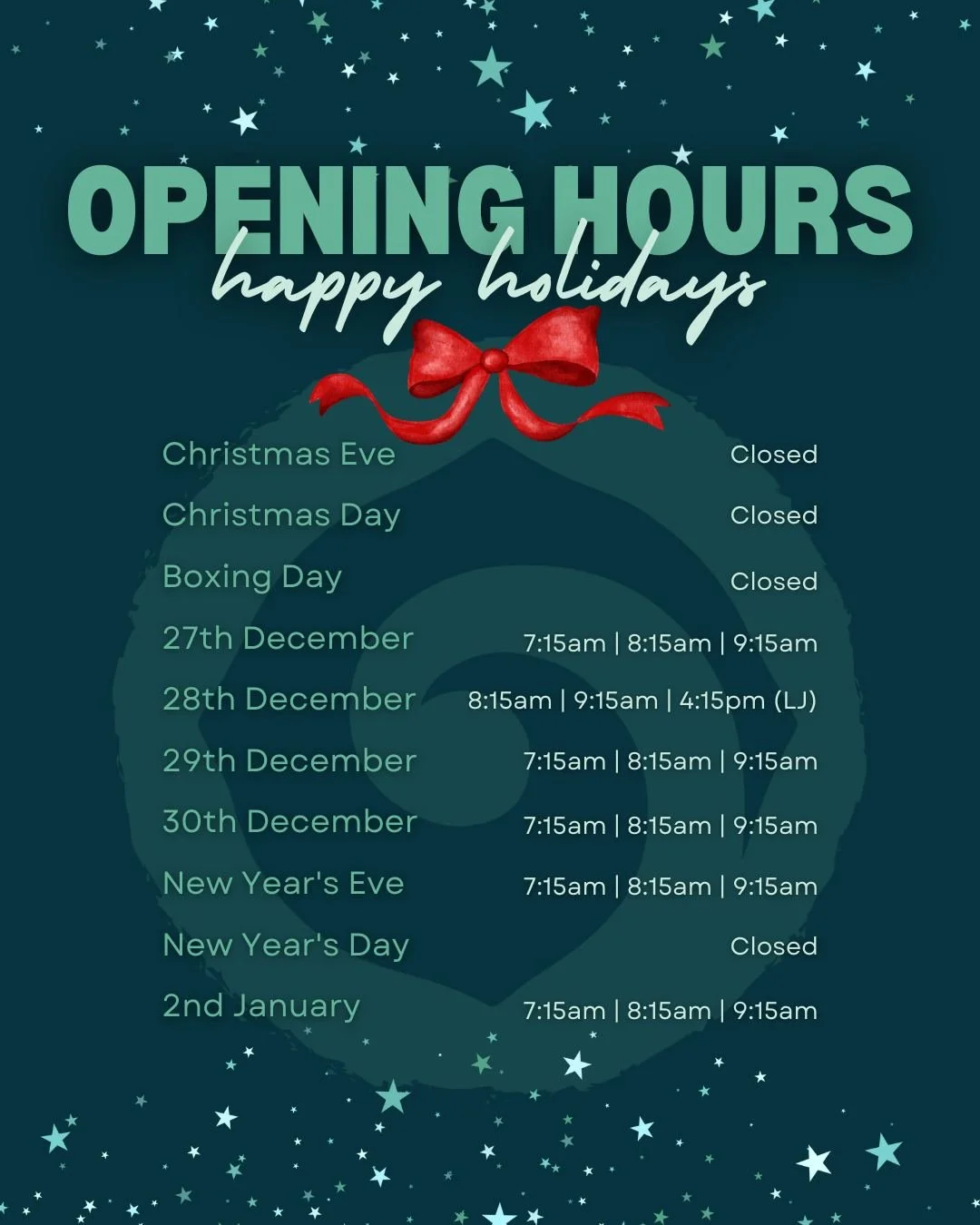 Holiday season is here - and no, we&rsquo;re not disappearing on you!

We know December can derail even the best intentions&hellip; so we&rsquo;re keeping the doors open and the Reformers moving🤩

Just enough pause to celebrate! Not enough to lose y