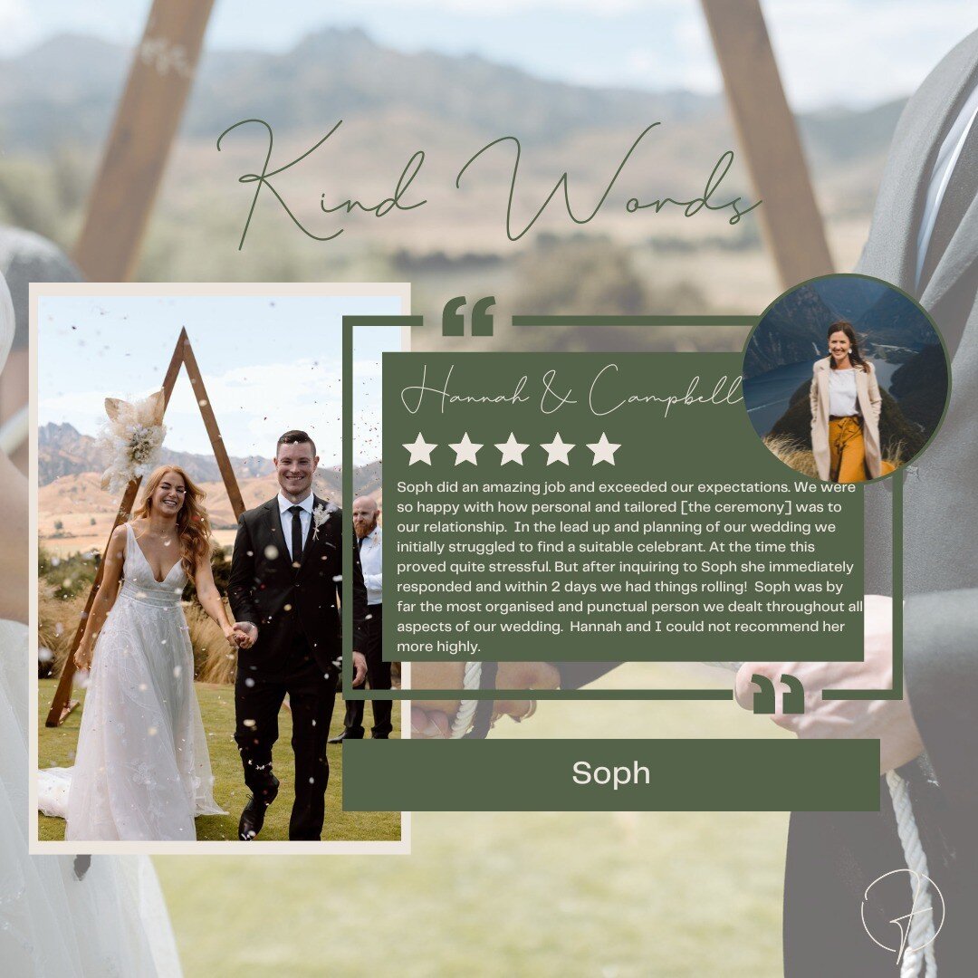 &quot;Soph did an amazing job and exceeded our expectations. We were so happy with how personal and tailored [the ceremony] was to our relationship. 

In the lead up and planning of our wedding we initially struggled to find a suitable celebrant. At 