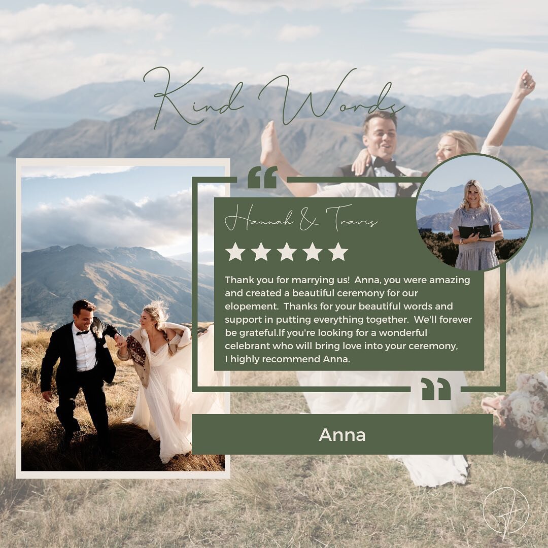 ⭐️⭐️⭐️⭐️⭐️

&ldquo;Thank you for marrying us!  Anna, you were amazing and created a beautiful ceremony for our elopement.  Thanks for your beautiful words and support in putting everything together.  We'll forever be grateful.If you're looking for a 