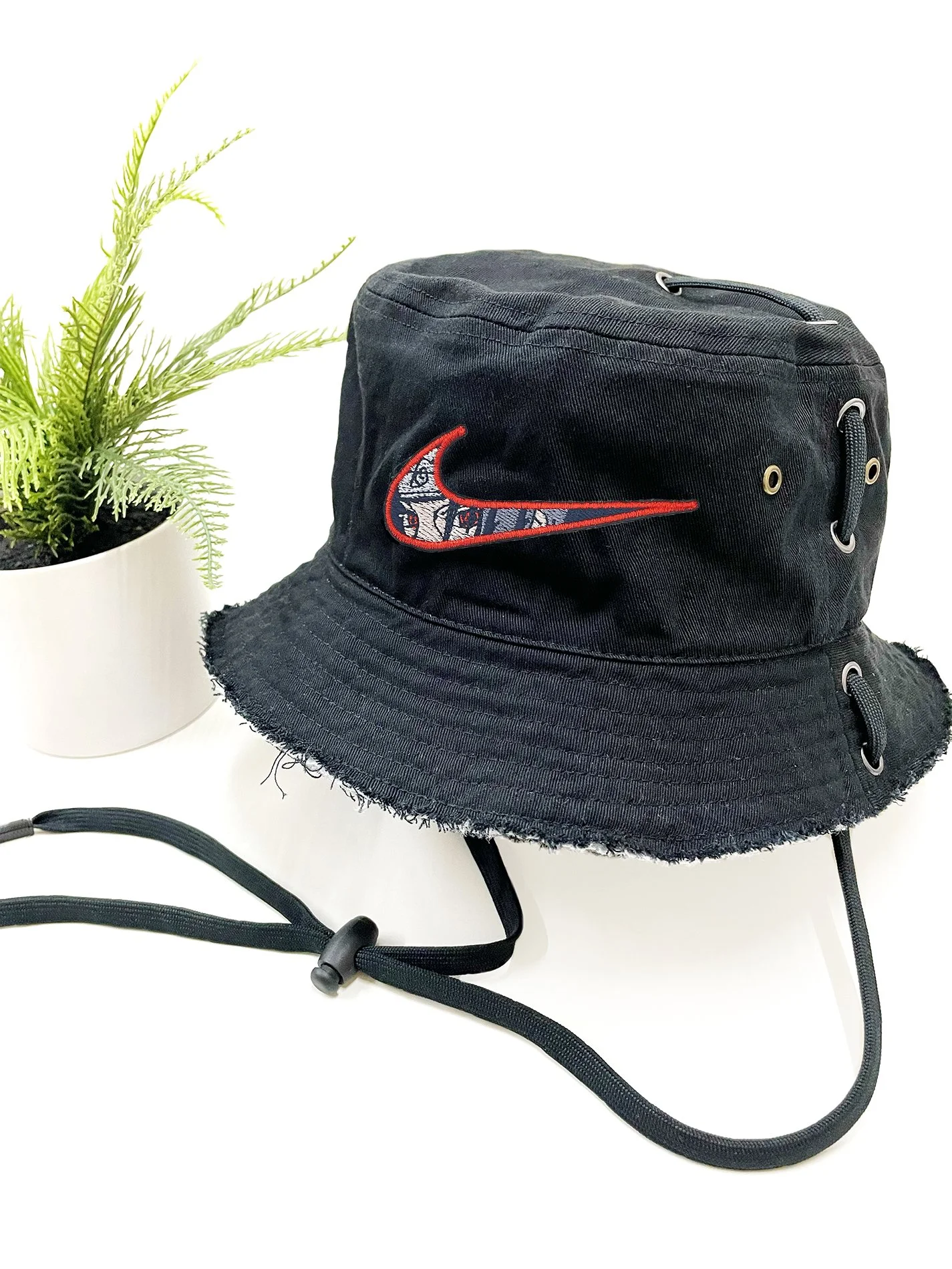 Black Anime Bucket Hat with adjustable string