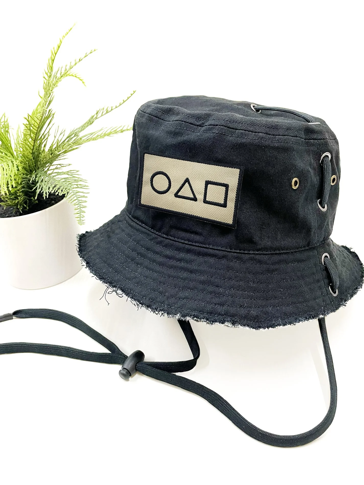 Black Squid Game invitation bucket hat Adjustable drawstring