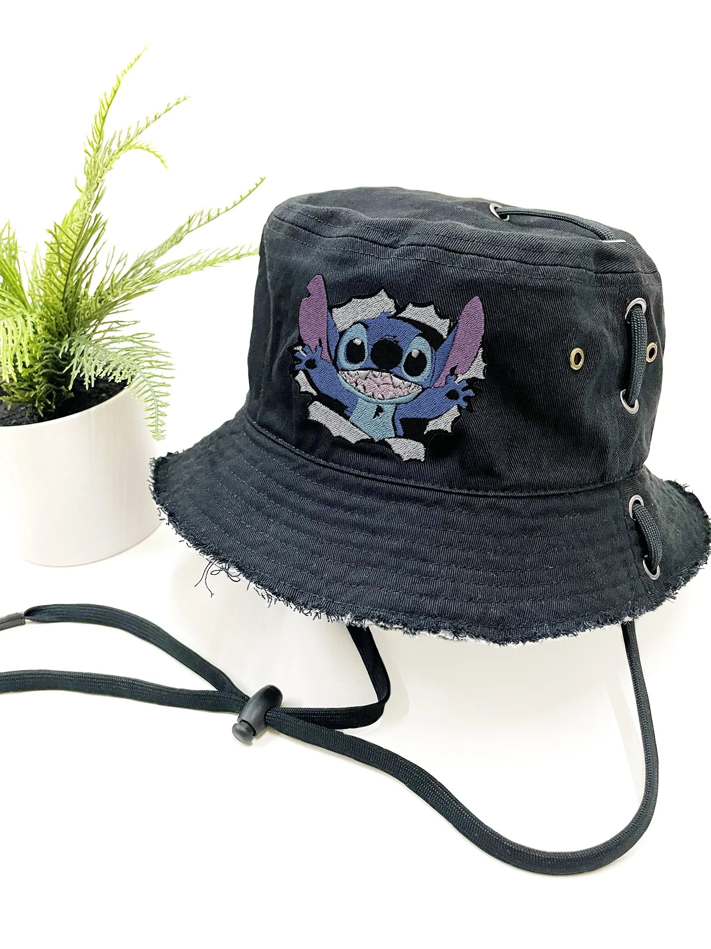 Stitch Cartoon Bucket Hat with adjustable drawstring
