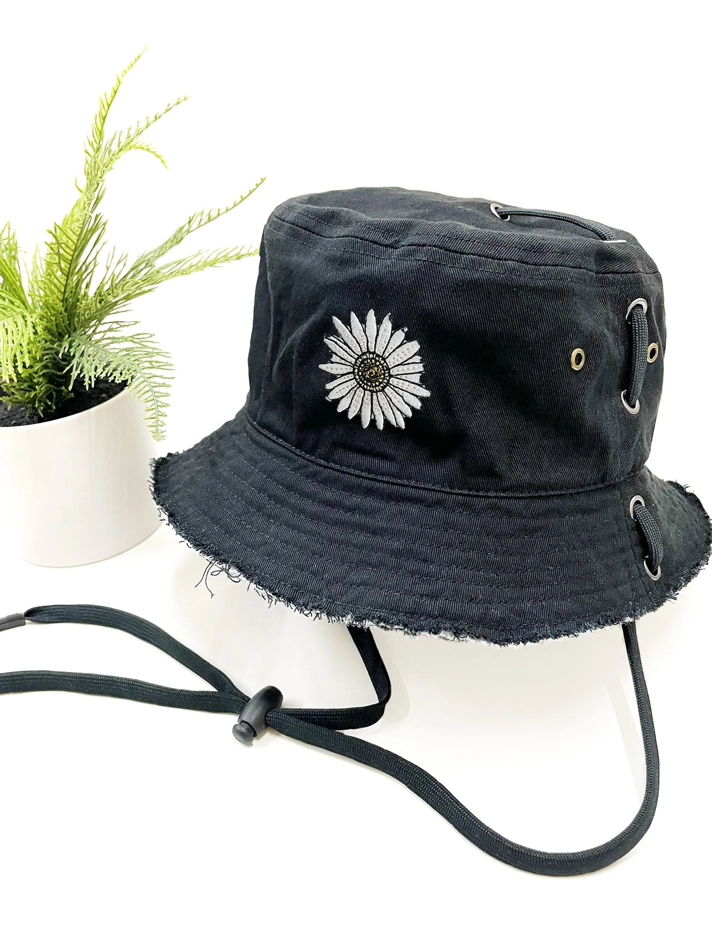 Daisy Bucket Hat with Adjustable Drawstring
