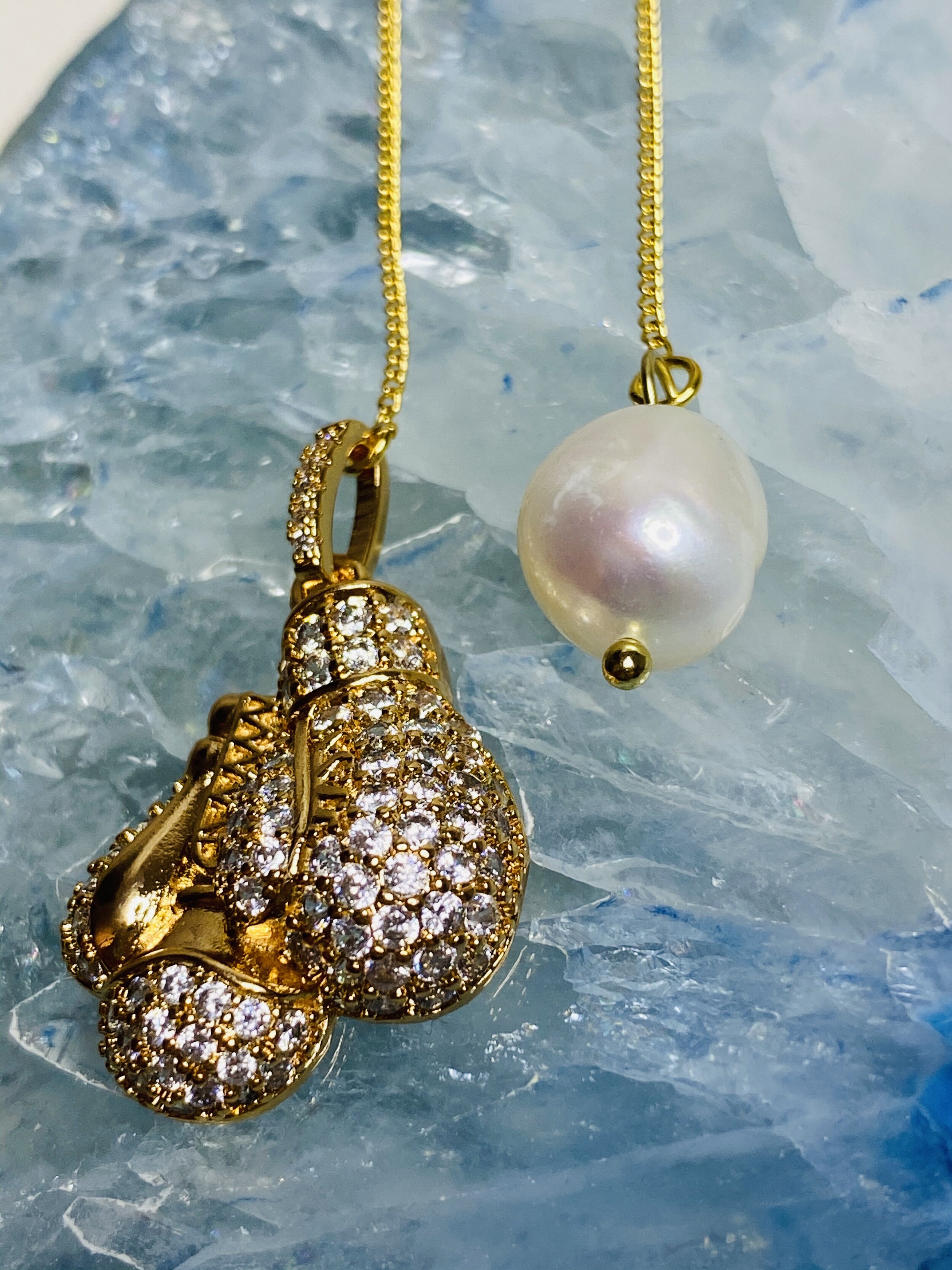 Boxing Glove Pearl Threader Earrings.jpg