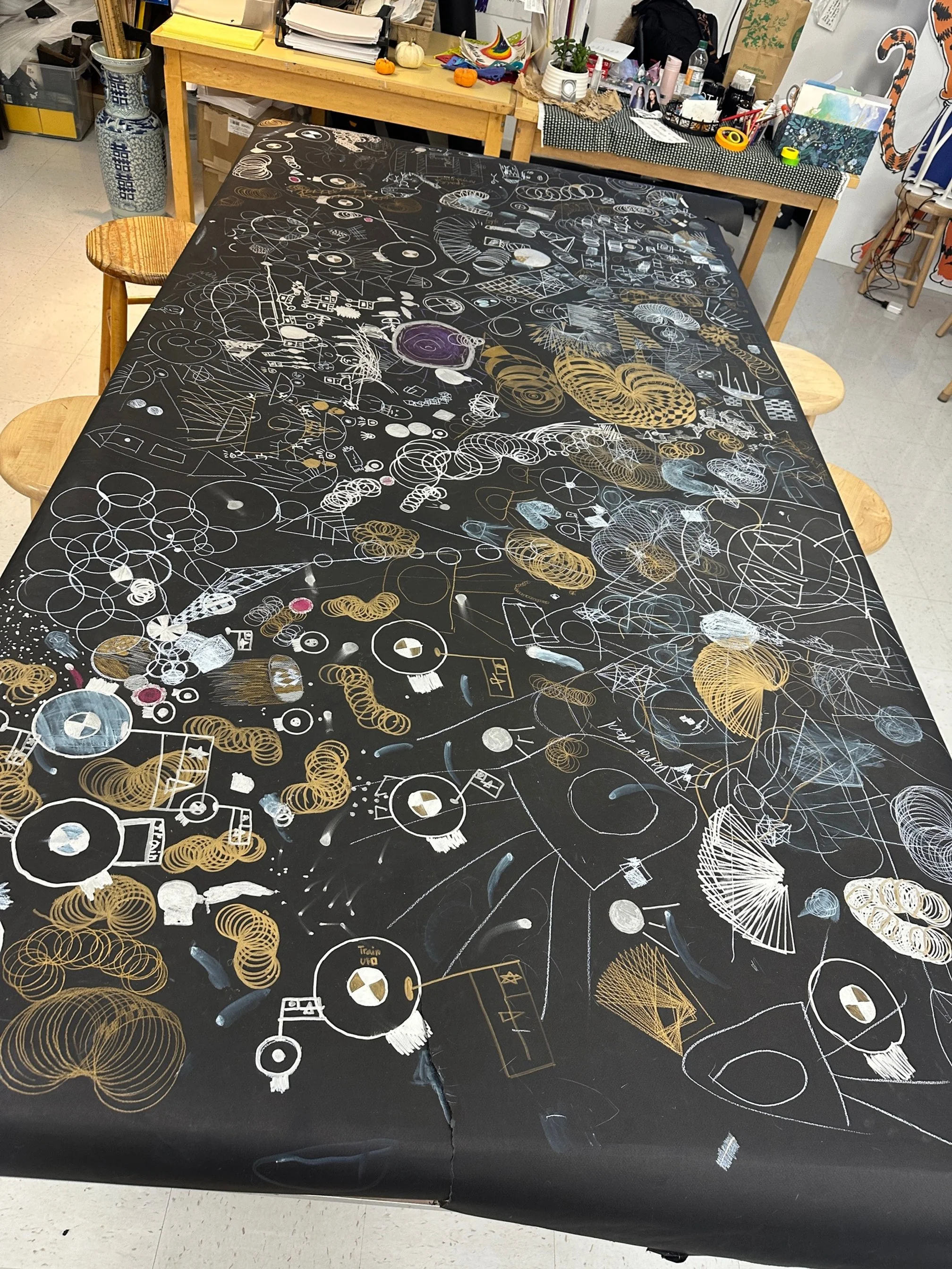 The Dalton School collaborative abstract table drawings Assignment (4th Grade)