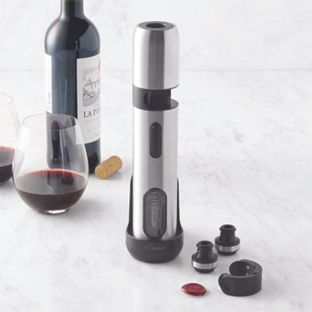  Components: Rechargeable Base, Two Vacuum Stoppers, and a Foil Cutter 