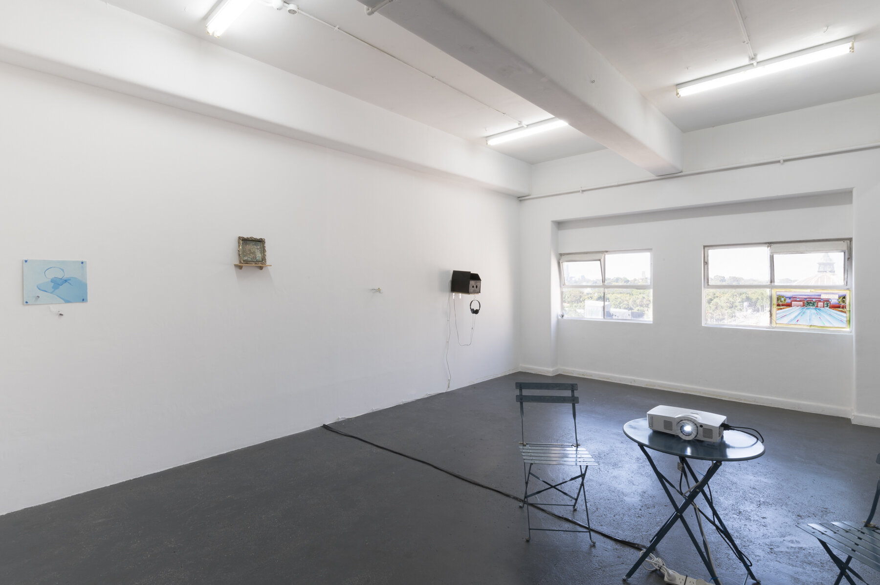   Installation view   Pictured (from left to right): Madeleine Minack, Kaijern Koo, Madeleine Minack, Rachel Button, Kaijern Koo, Veronica Charmont (foreground).   Image courtesy of Aaron Christopher Rees. 