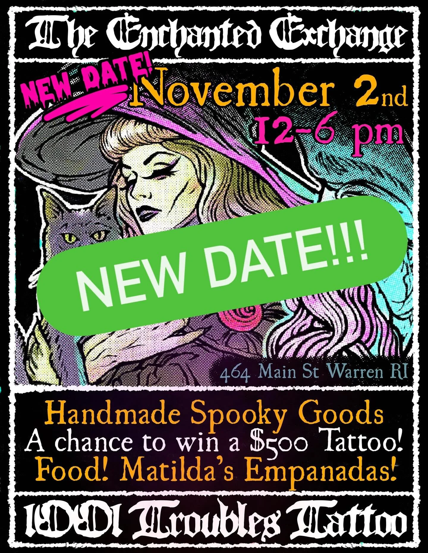 🎃‼️NEW DATE SUNDAY NOVEMBER 2ND‼️🎃
Due to the forecast calling for some less than ideal weather, we have made the difficult decision to reschedule the Enchanted Exchange. We hope everyone would like to extend spooky season and come out on November