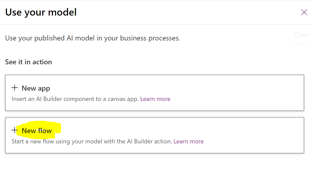 Use your AI Model on a Flow or PowerApps