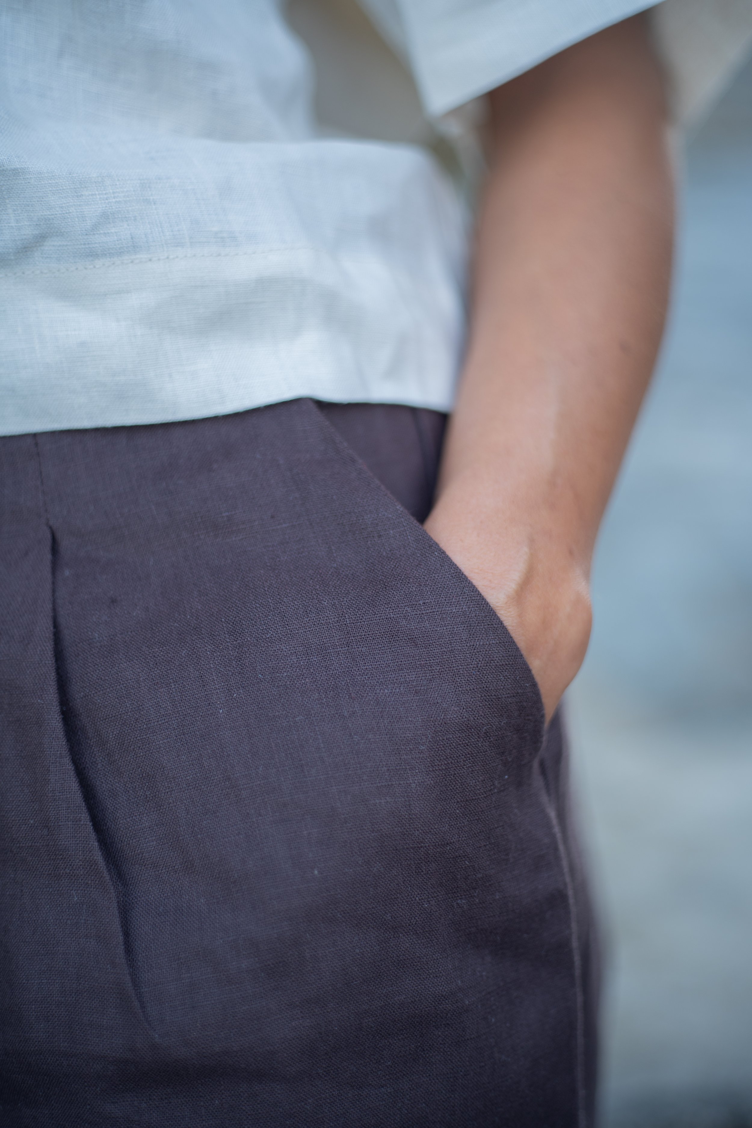 Skyper short en lin brown 