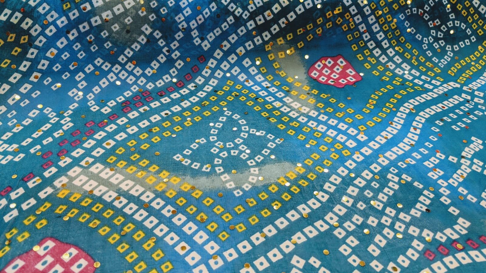 Turquoise Bandhani (Batik) Chiffon