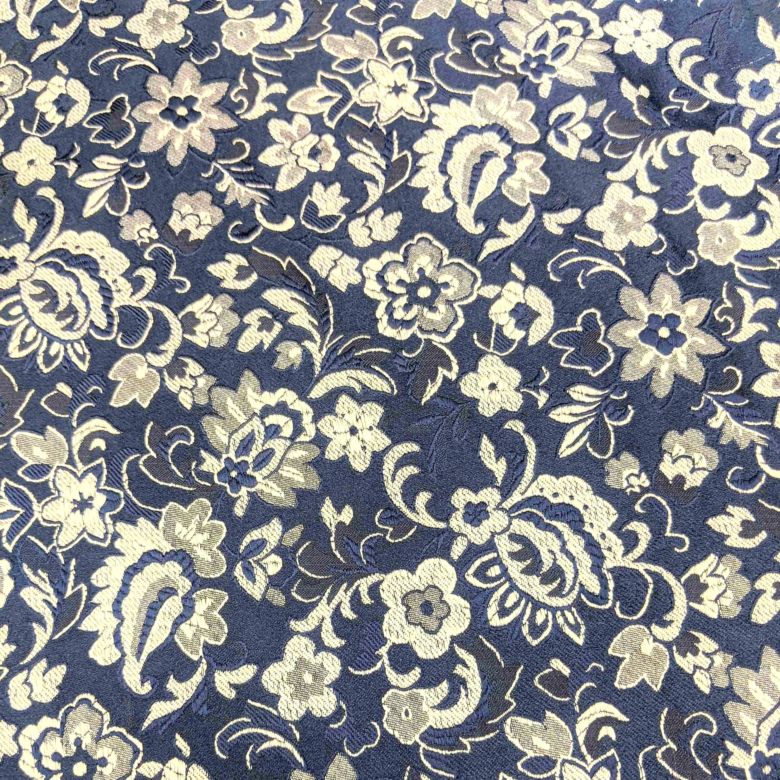 Navy and Cream Starflower Brocade