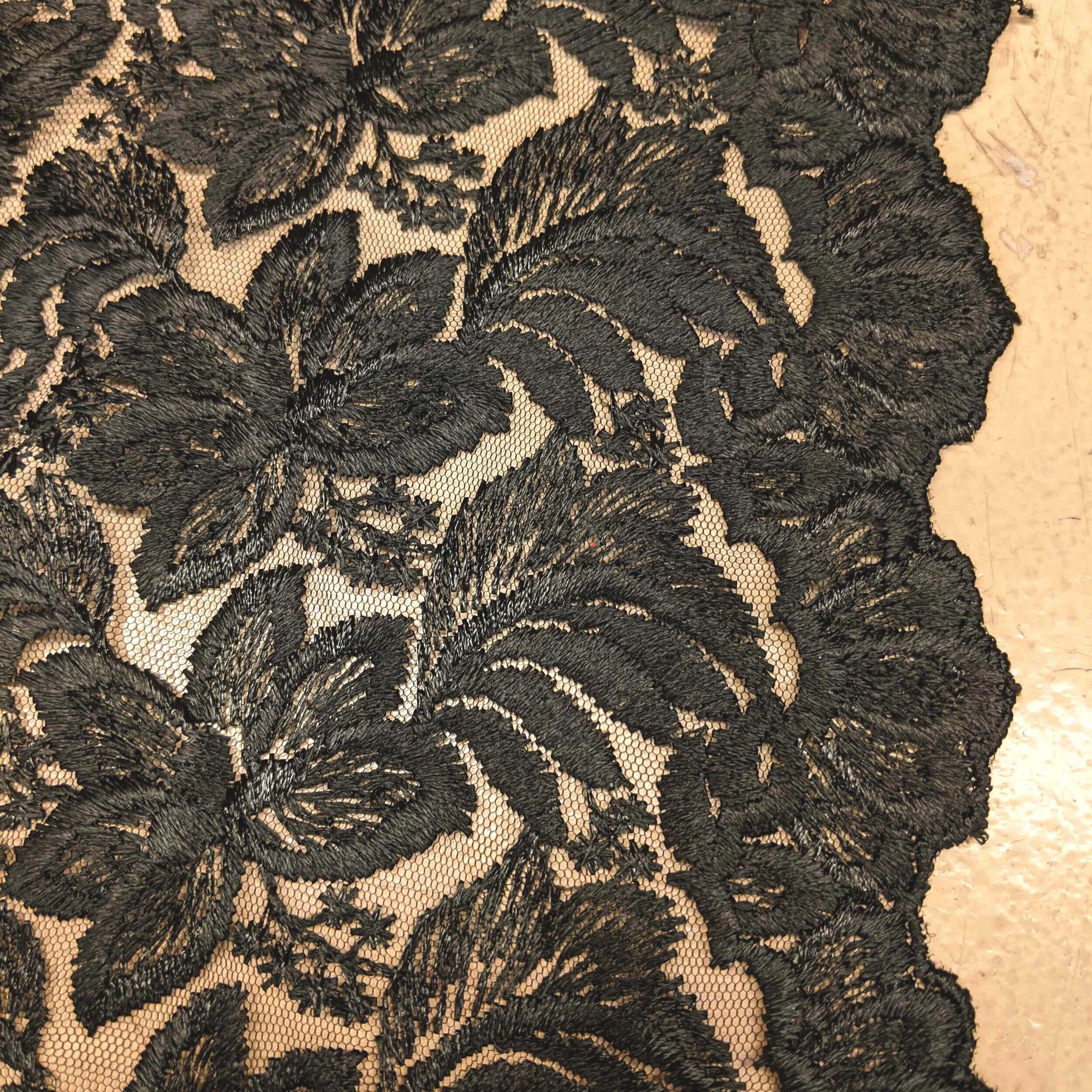 Black Lily Floral Heavy Oriental Lace