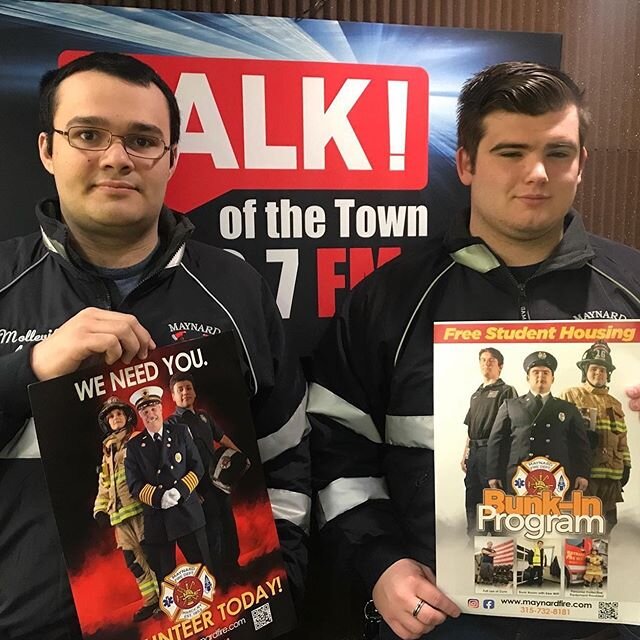“SUNY Poly students John Mollevik & Brendan Martin join us to talk about a new free "bunk-in" program in which they're housed at the Maynard Fire Department so they're immediately available to respond to emergency calls.” -T