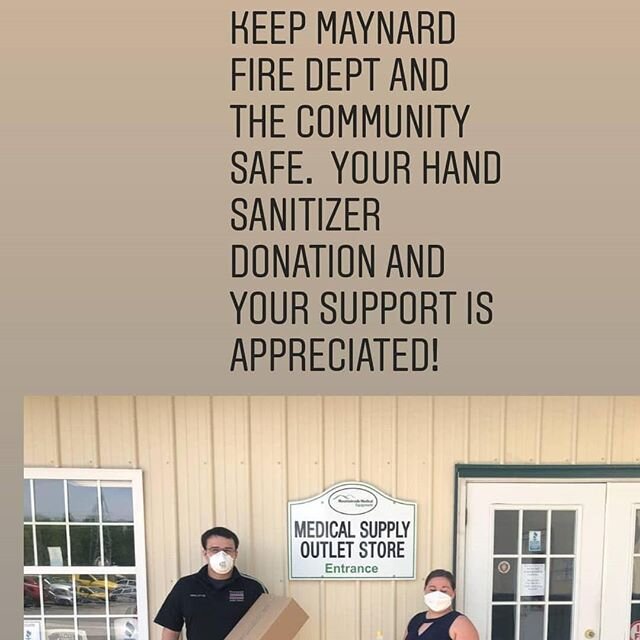 Thank you Mountainside Medical Equipment here in Marcy for taking care of Maynard Fire Department with your generous donation of hand sanitizer. These will be used on our trucks and for our members to ensure the safety and health of not only our mem
