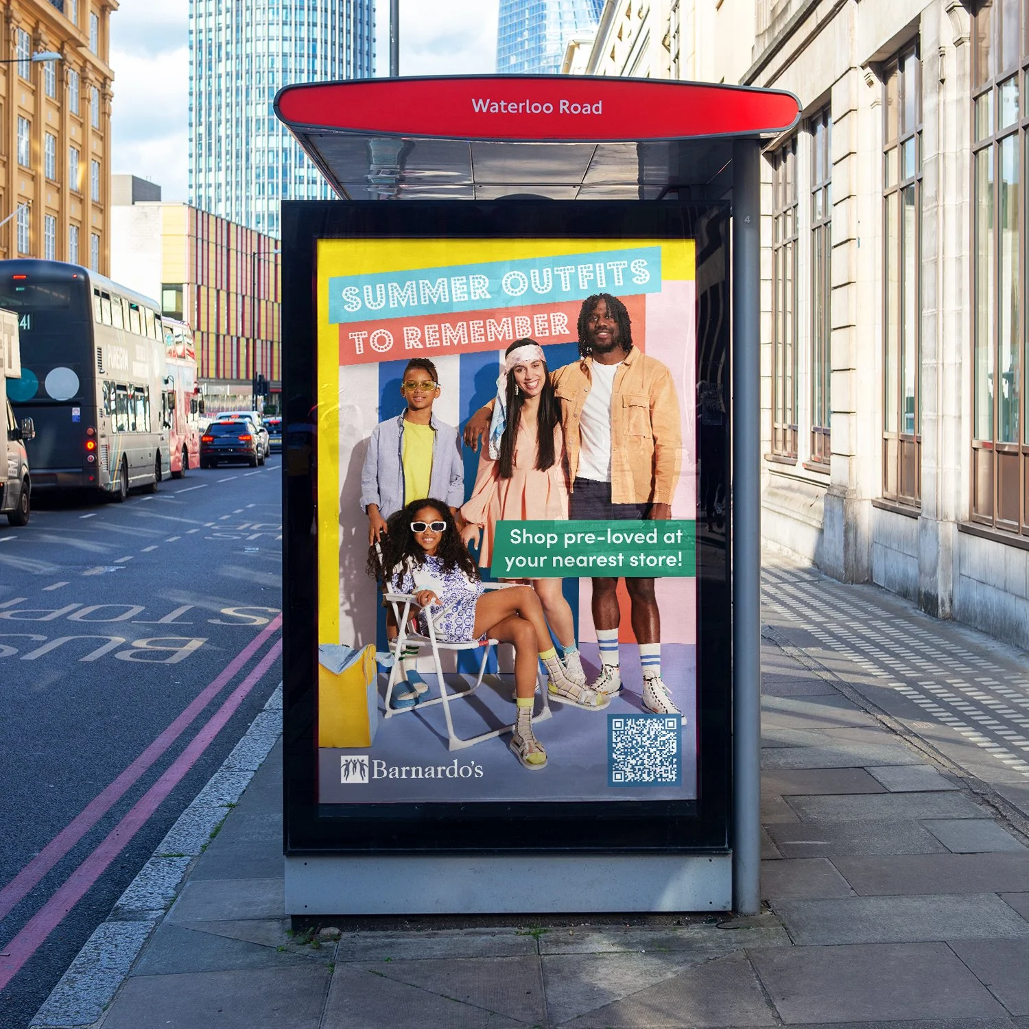 Bus stop advertising display on city street