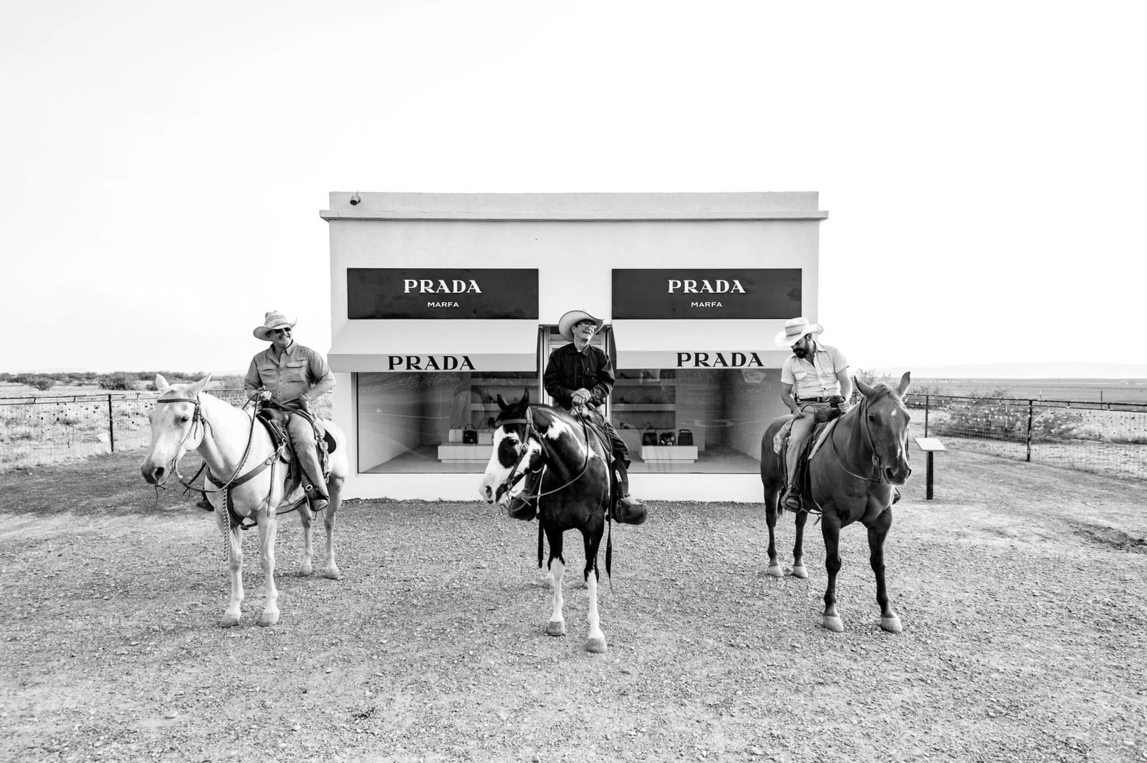 Black and white photo of cowboys in Marfa