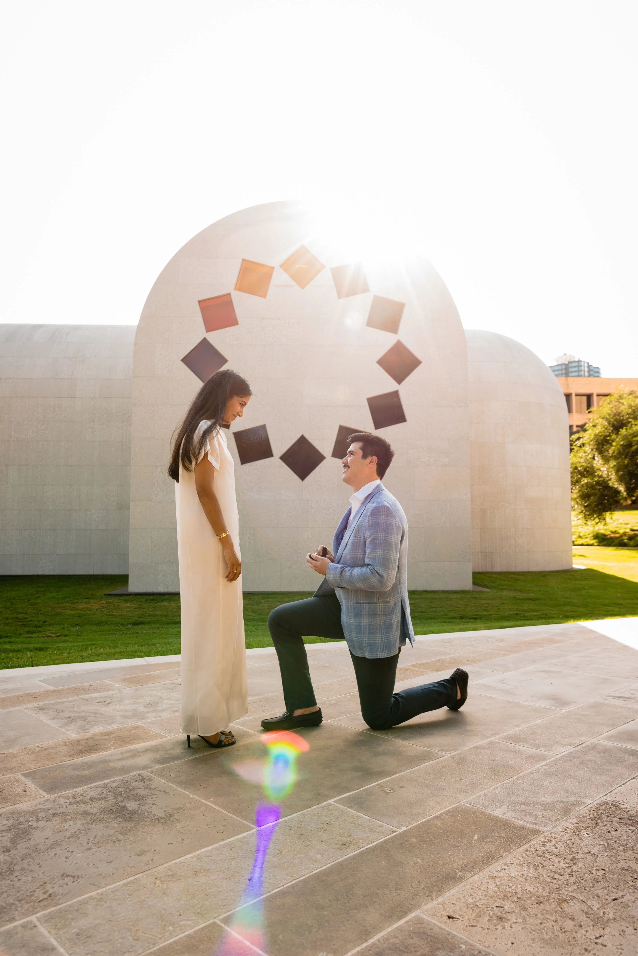 Sunlit Proposal in Front of the Rainbow Window