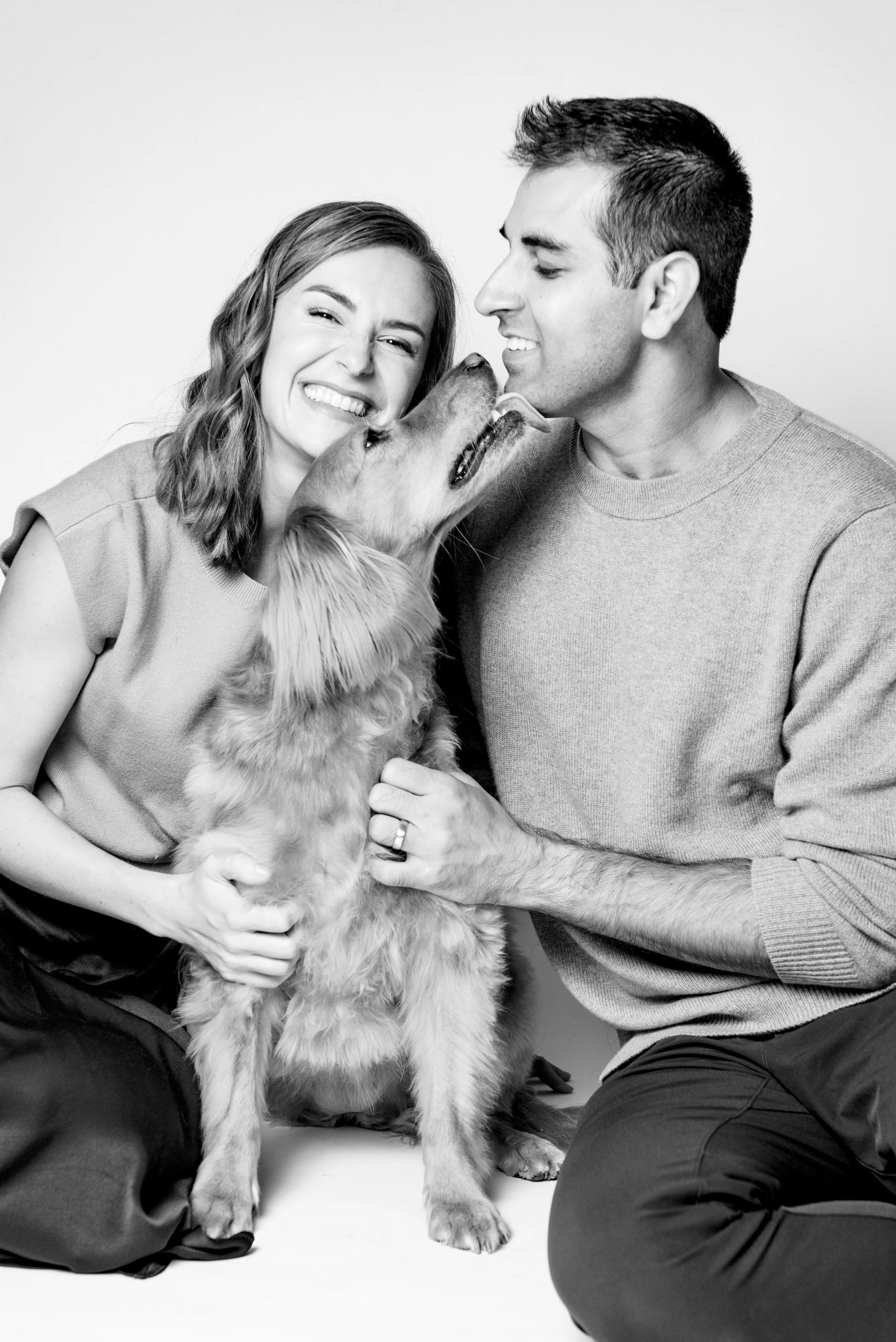  Black and white image of engagement shoot in Austin with dog 